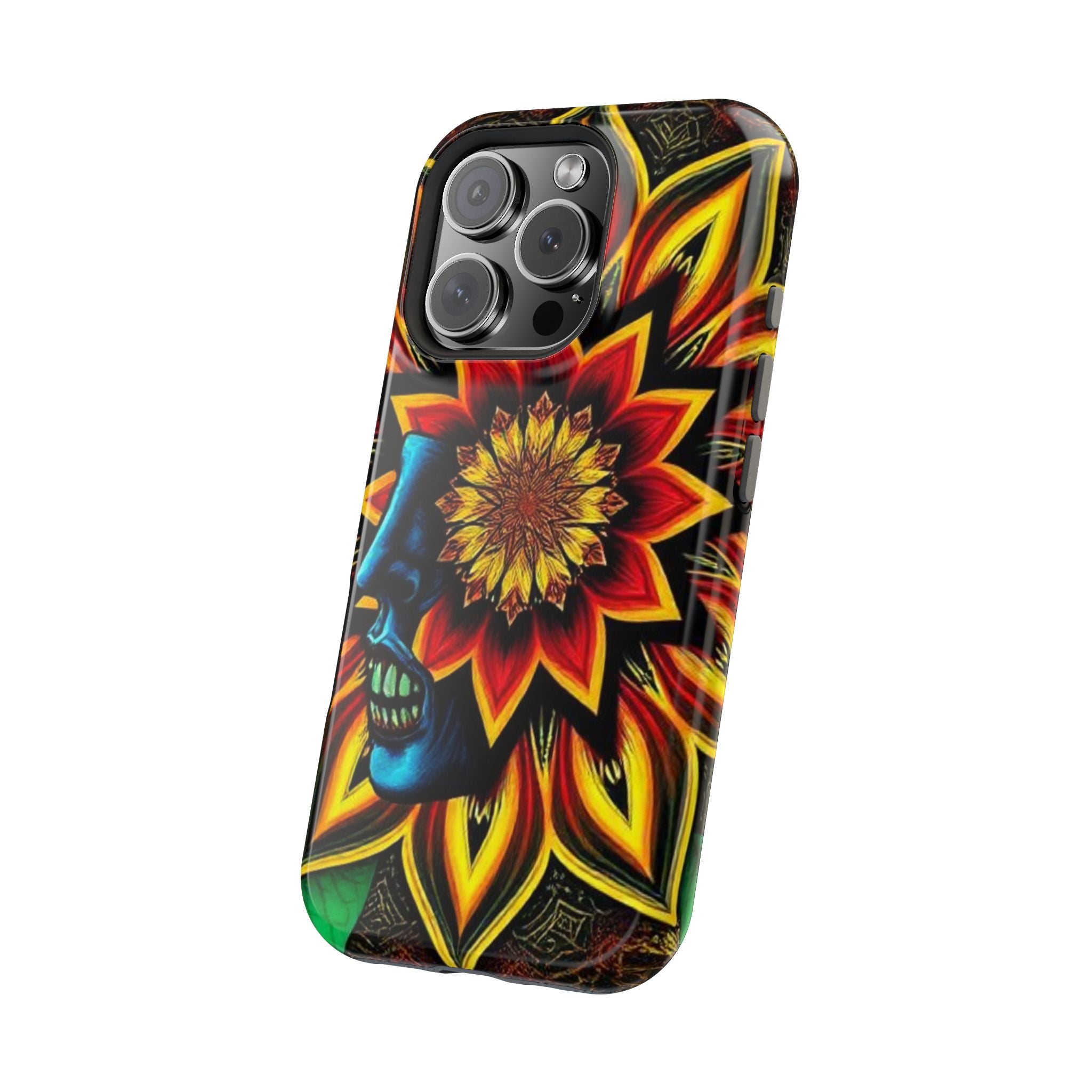 Psychedelic Skull Sunflower Phone Case — Impact-Resistant Magnetic Cover
