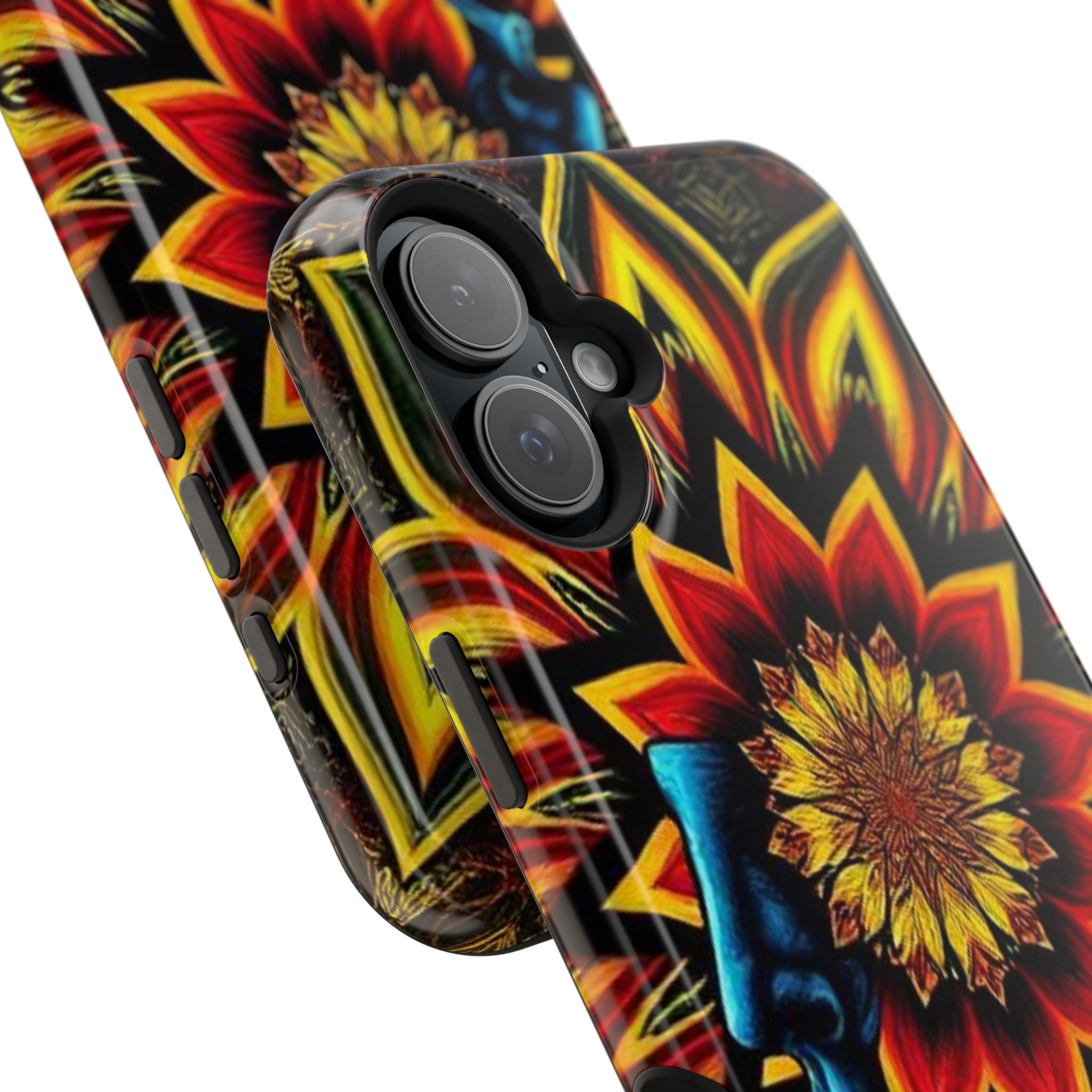 Psychedelic Skull Sunflower Phone Case — Impact-Resistant Magnetic Cover