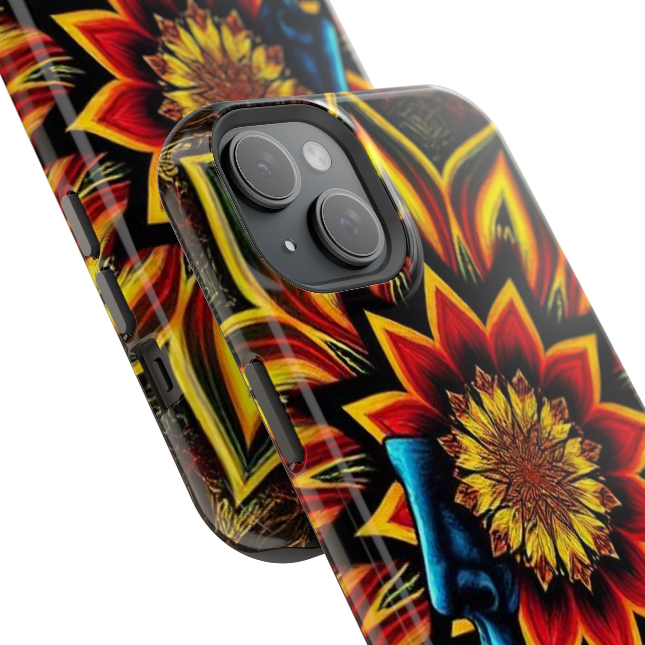 Psychedelic Skull Sunflower Phone Case — Impact-Resistant Magnetic Cover