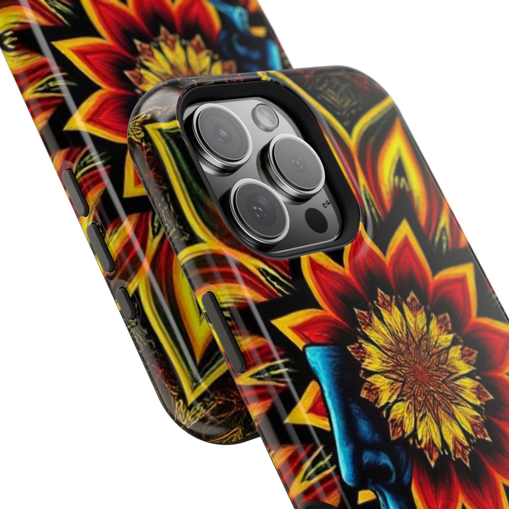 Psychedelic Skull Sunflower Phone Case — Impact-Resistant Magnetic Cover