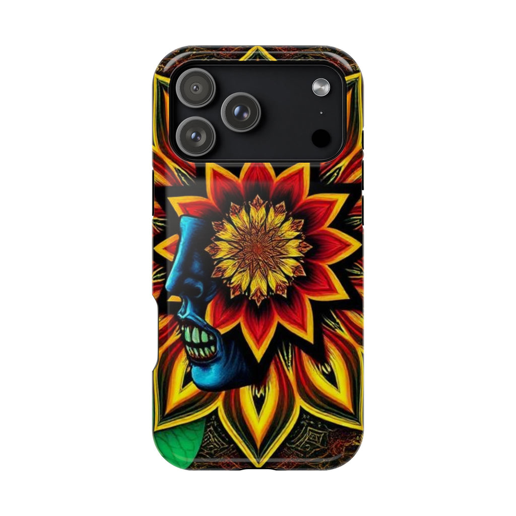 Psychedelic Skull Sunflower Phone Case — Impact-Resistant Magnetic Cover