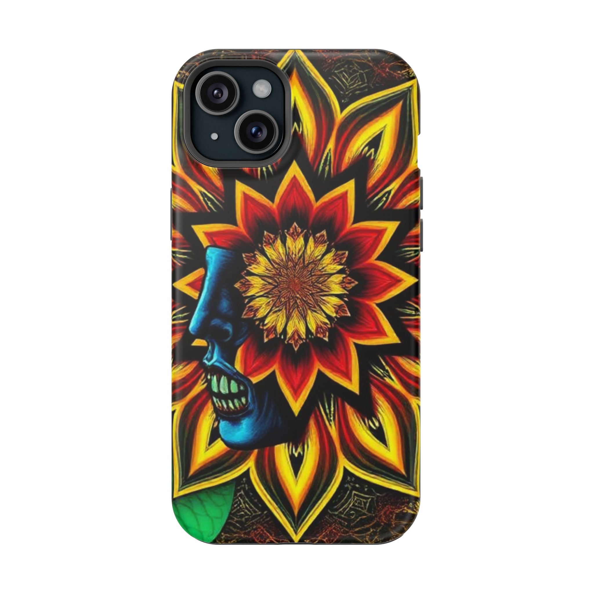 Psychedelic Skull Sunflower Phone Case — Impact-Resistant Magnetic Cover