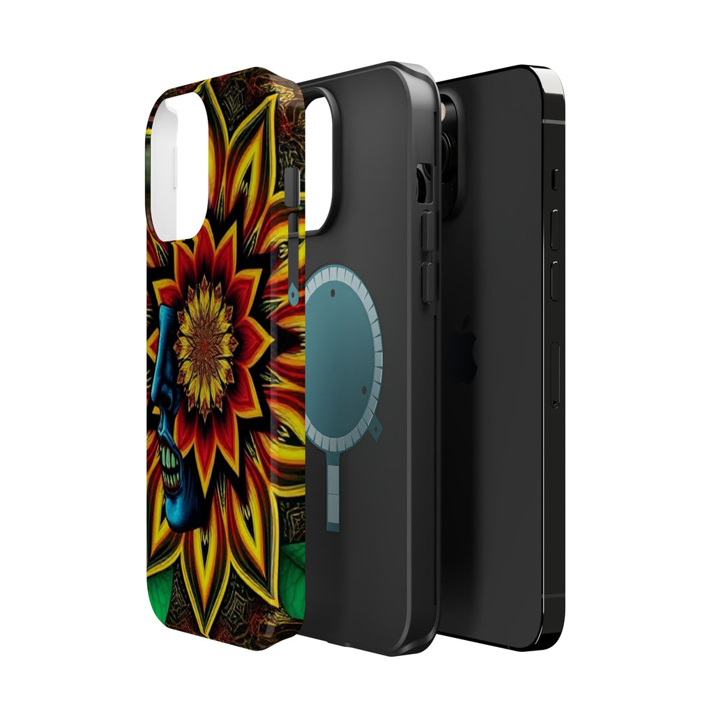 Psychedelic Skull Sunflower Phone Case — Impact-Resistant Magnetic Cover