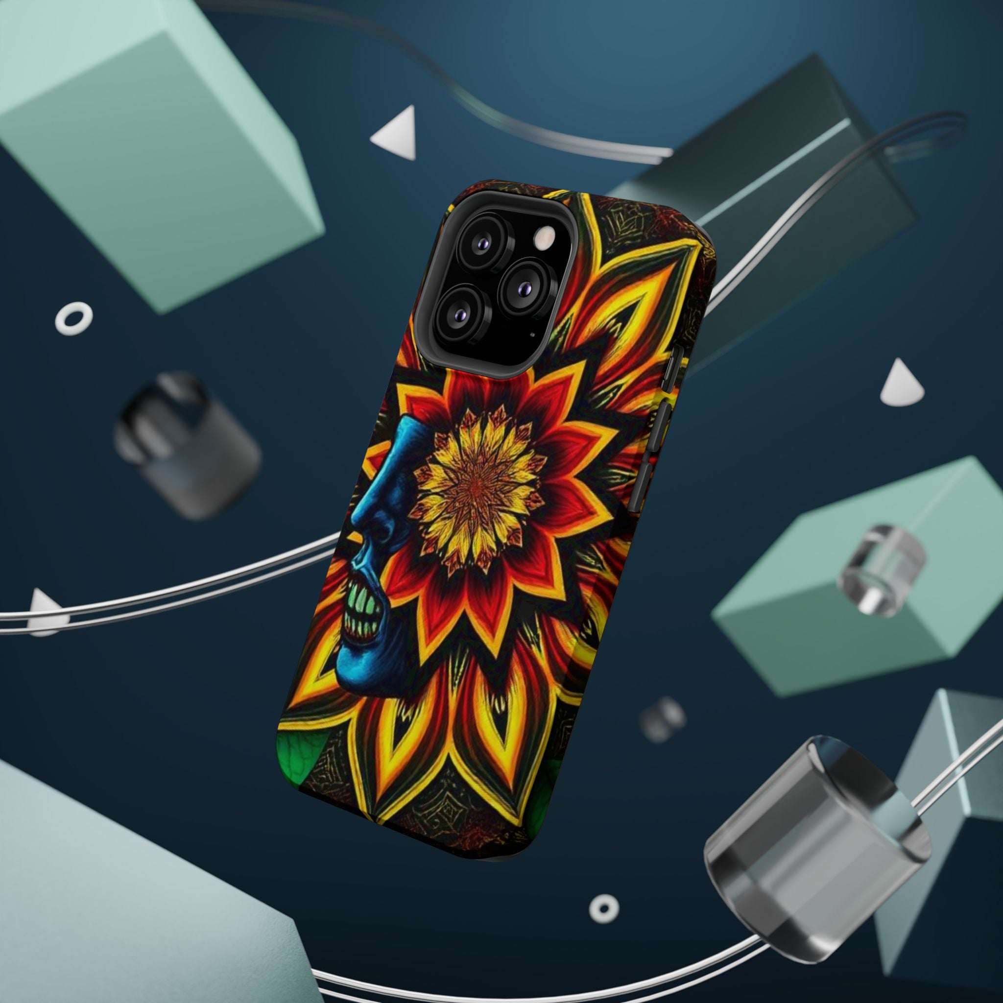Psychedelic Skull Sunflower Phone Case — Impact-Resistant Magnetic Cover