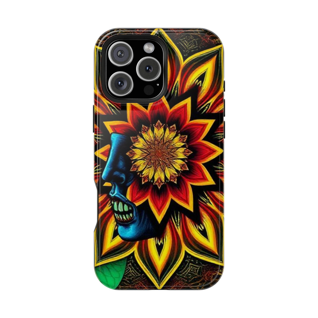 Psychedelic Skull Sunflower Phone Case — Impact-Resistant Magnetic Cover