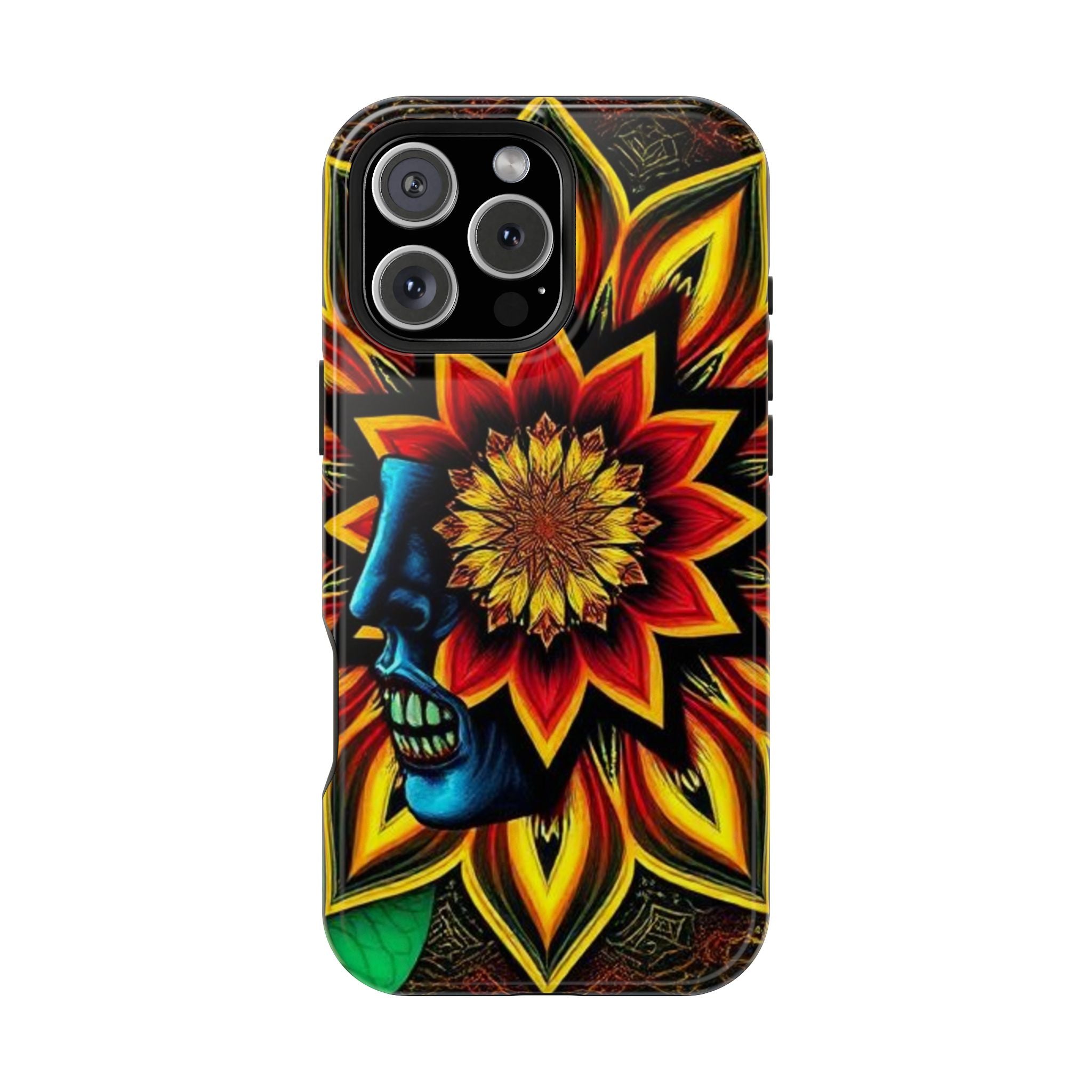 Psychedelic Skull Sunflower Phone Case — Impact-Resistant Magnetic Cover