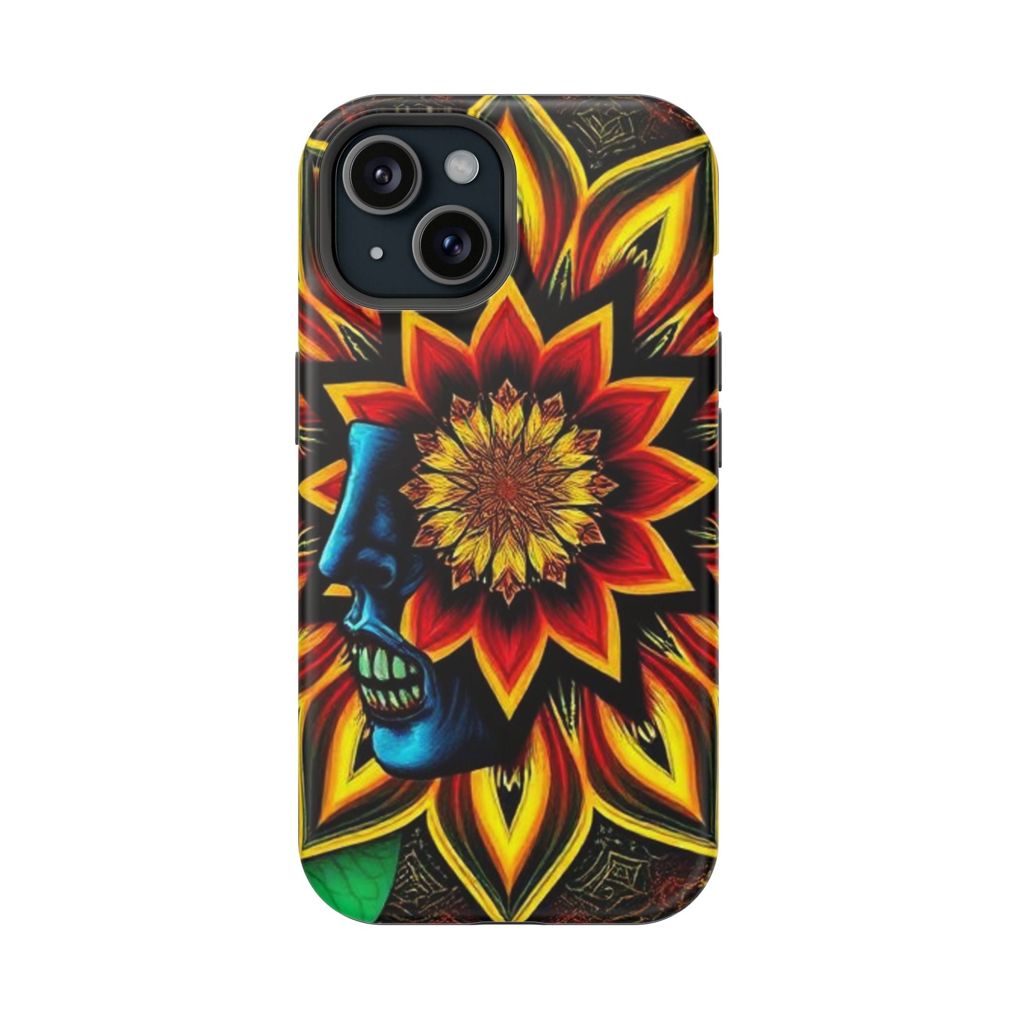 Psychedelic Skull Sunflower Phone Case — Impact-Resistant Magnetic Cover