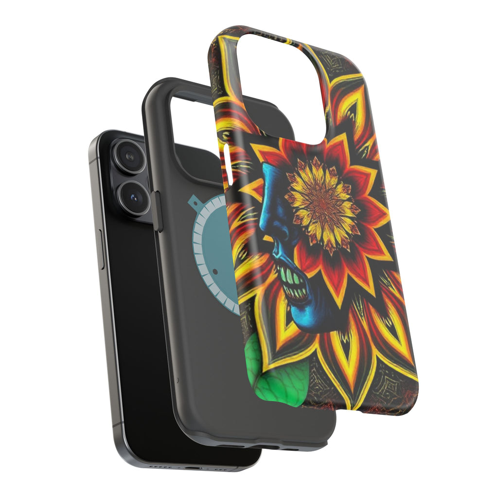 Psychedelic Skull Sunflower Phone Case — Impact-Resistant Magnetic Cover