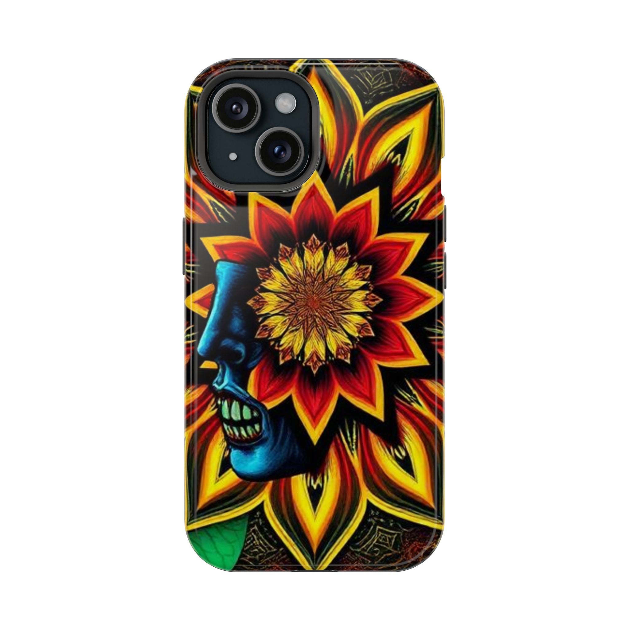 Psychedelic Skull Sunflower Phone Case — Impact-Resistant Magnetic Cover