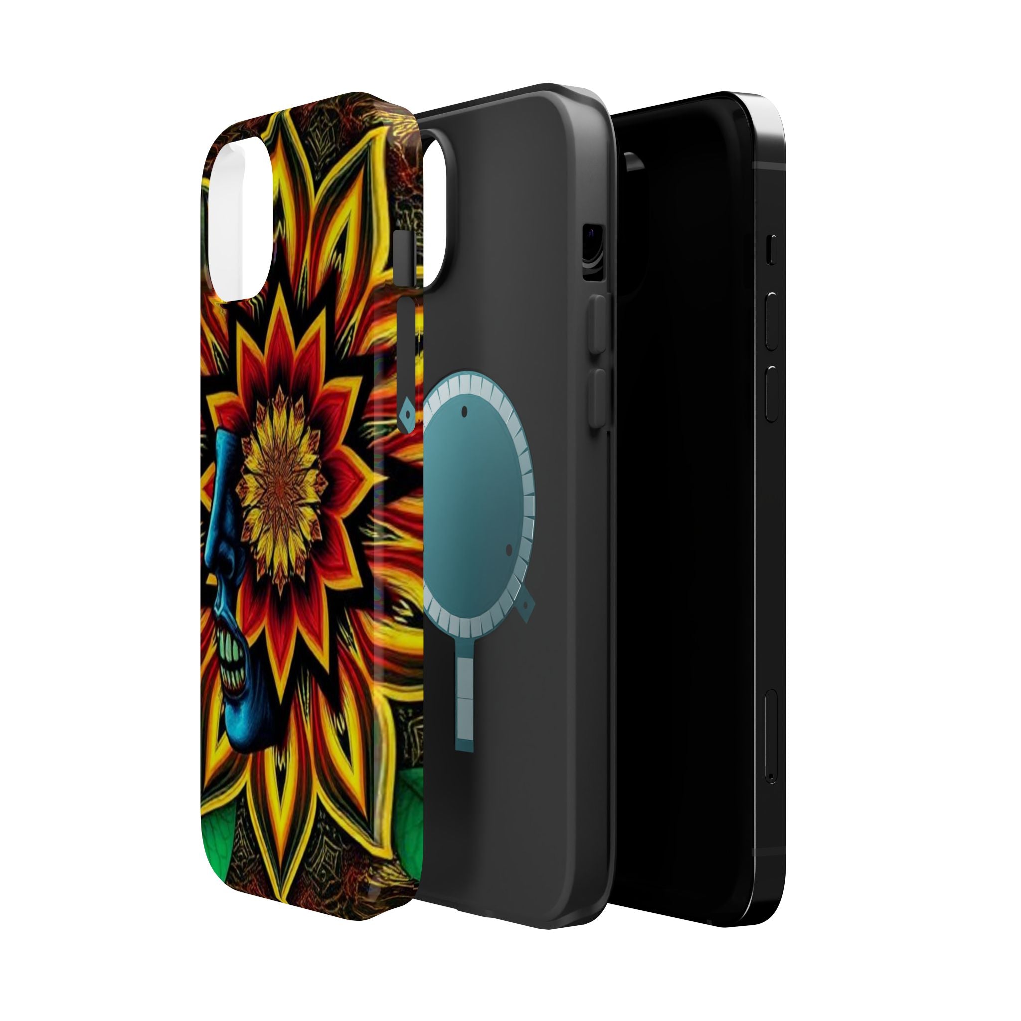 Psychedelic Skull Sunflower Phone Case — Impact-Resistant Magnetic Cover