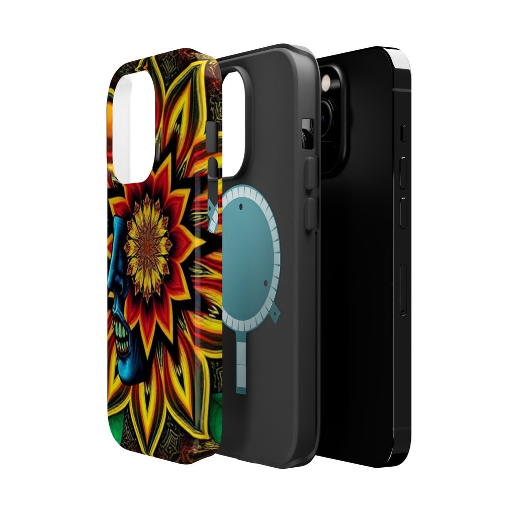 Psychedelic Skull Sunflower Phone Case — Impact-Resistant Magnetic Cover