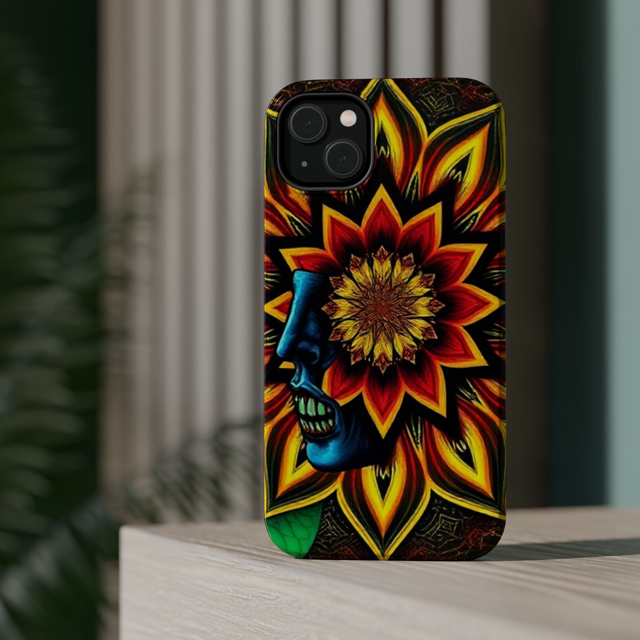 Psychedelic Skull Sunflower Phone Case — Impact-Resistant Magnetic Cover