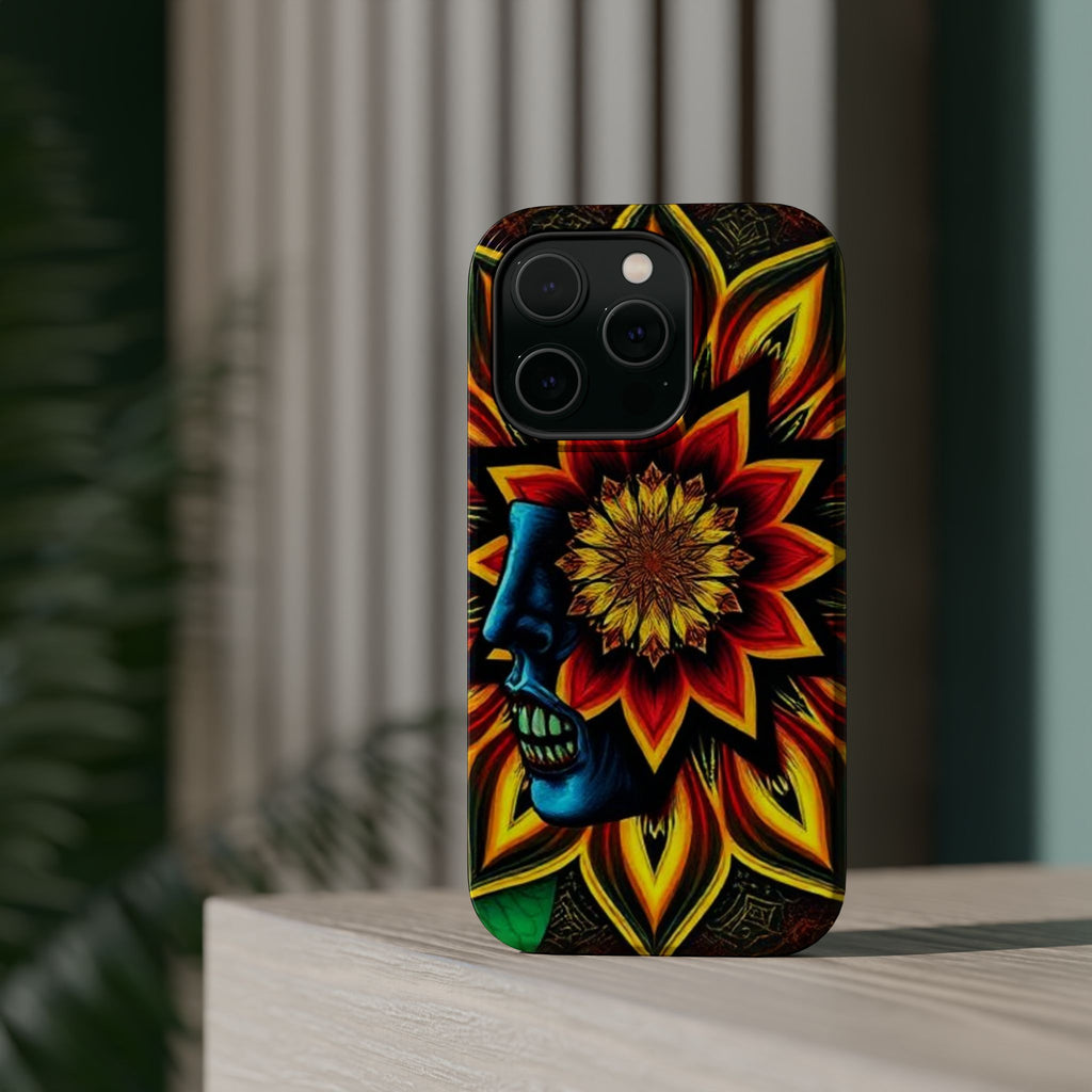 Psychedelic Skull Sunflower Phone Case — Impact-Resistant Magnetic Cover
