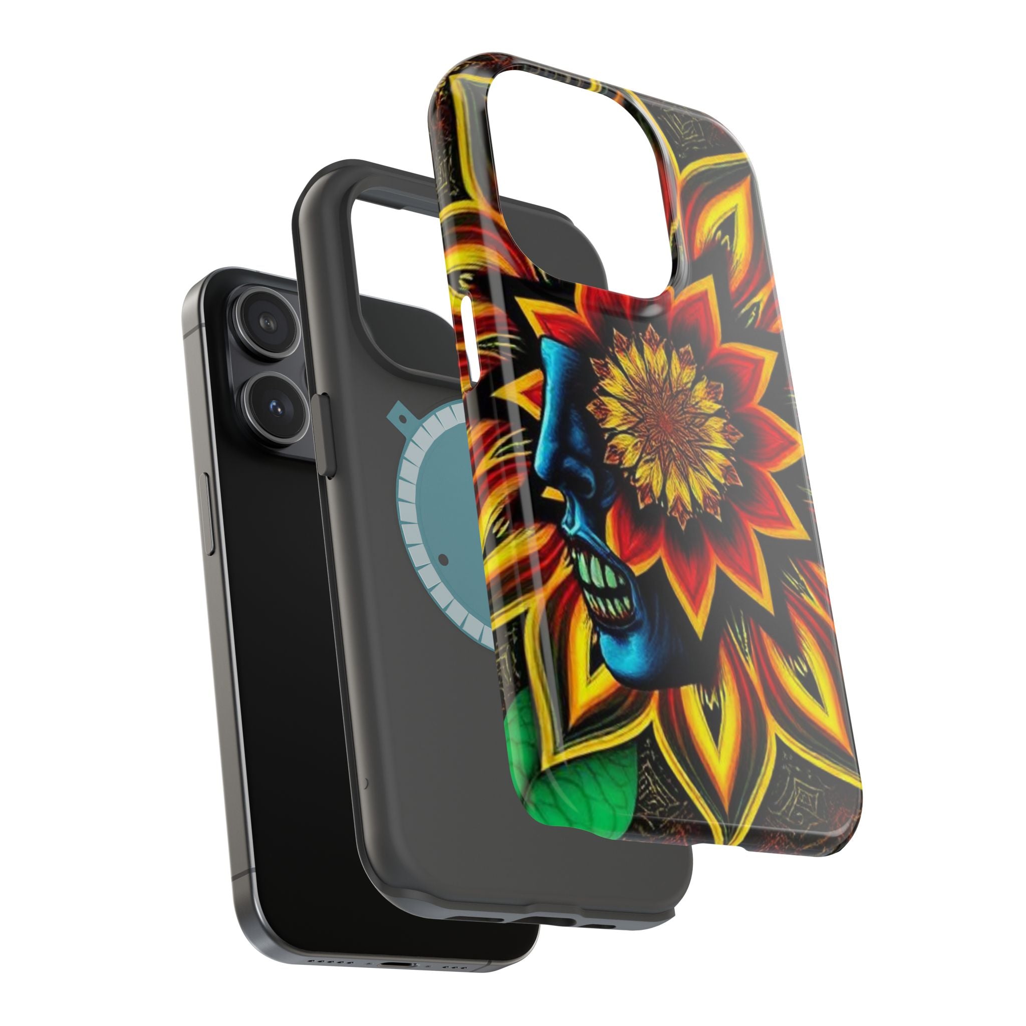 Psychedelic Skull Sunflower Phone Case — Impact-Resistant Magnetic Cover