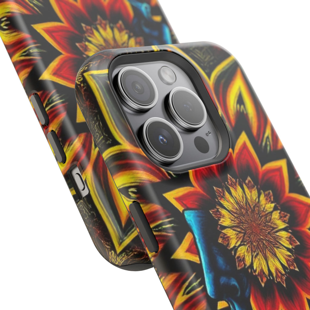 Psychedelic Skull Sunflower Phone Case — Impact-Resistant Magnetic Cover