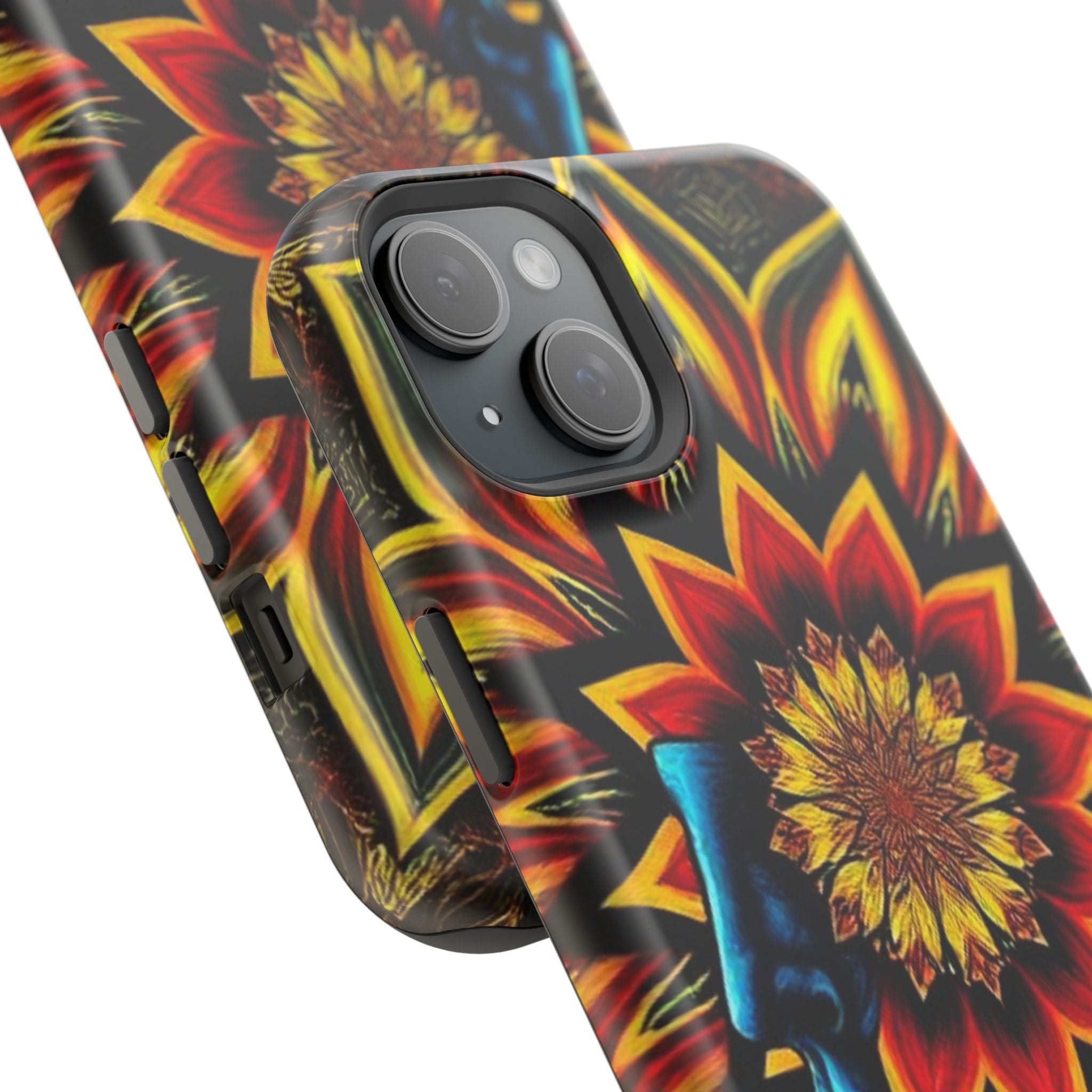 Psychedelic Skull Sunflower Phone Case — Impact-Resistant Magnetic Cover