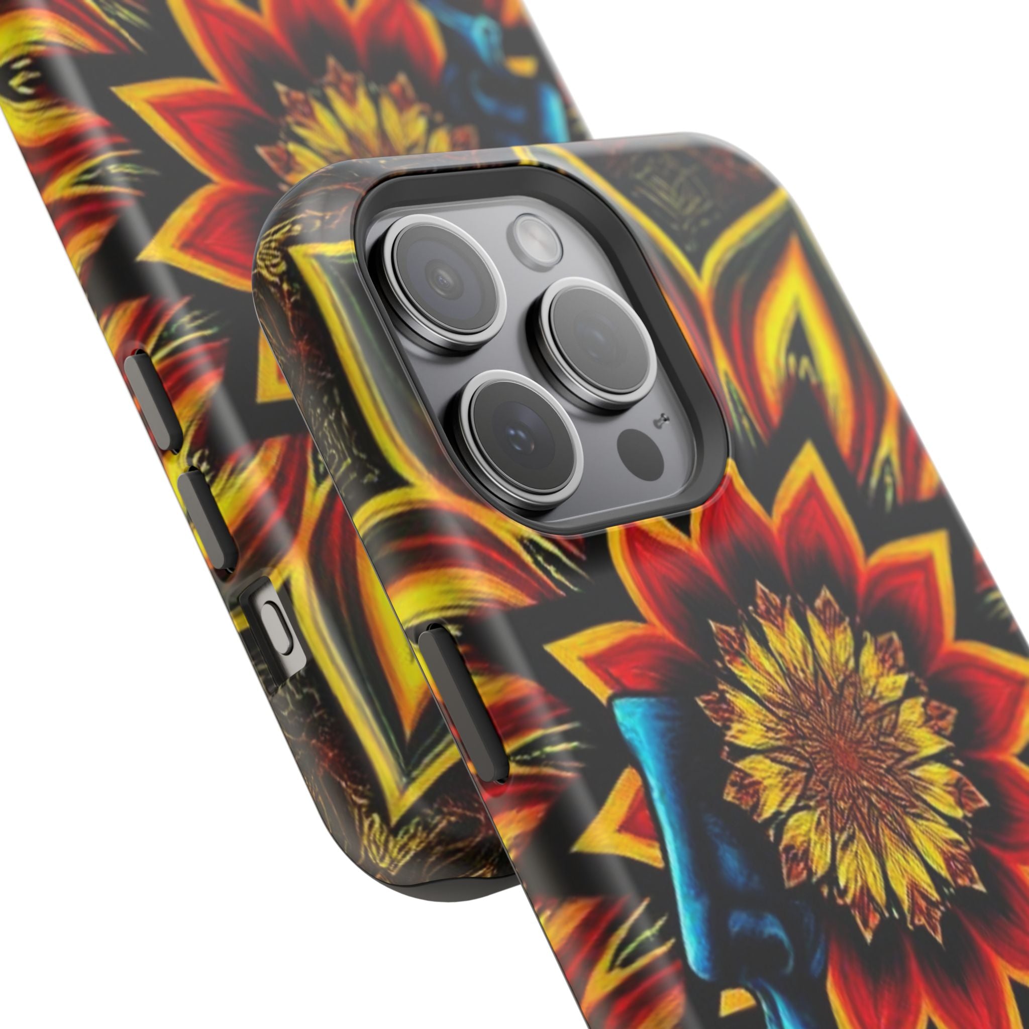 Psychedelic Skull Sunflower Phone Case — Impact-Resistant Magnetic Cover