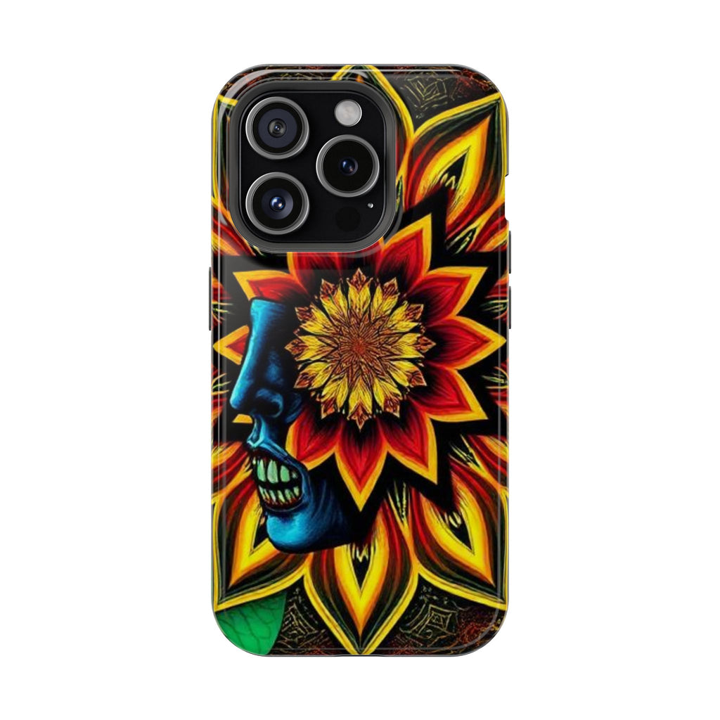 Psychedelic Skull Sunflower Phone Case — Impact-Resistant Magnetic Cover