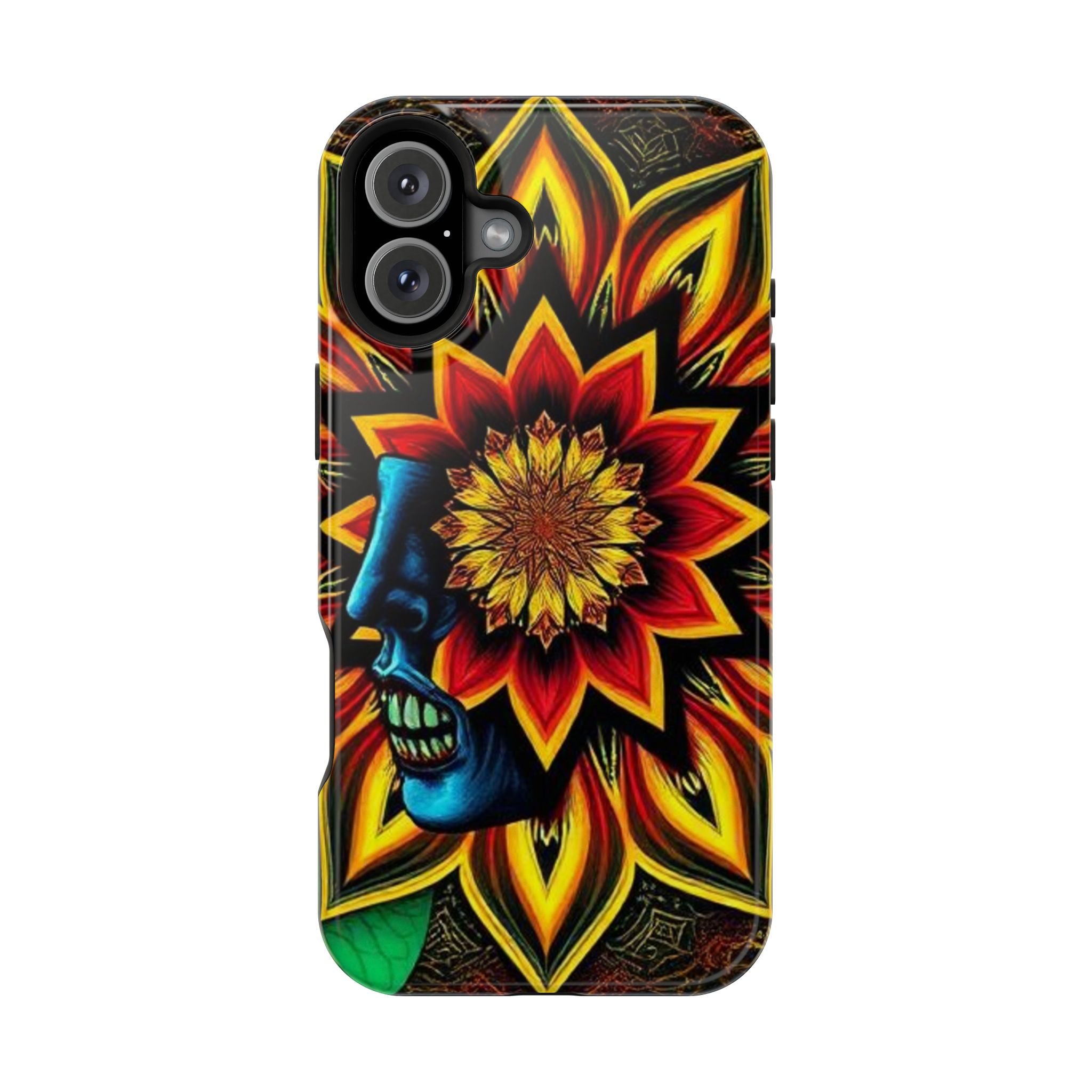 Psychedelic Skull Sunflower Phone Case — Impact-Resistant Magnetic Cover