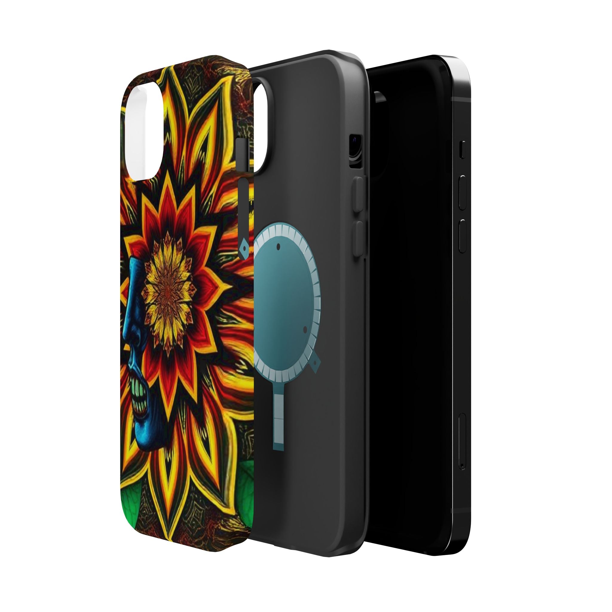 Psychedelic Skull Sunflower Phone Case — Impact-Resistant Magnetic Cover