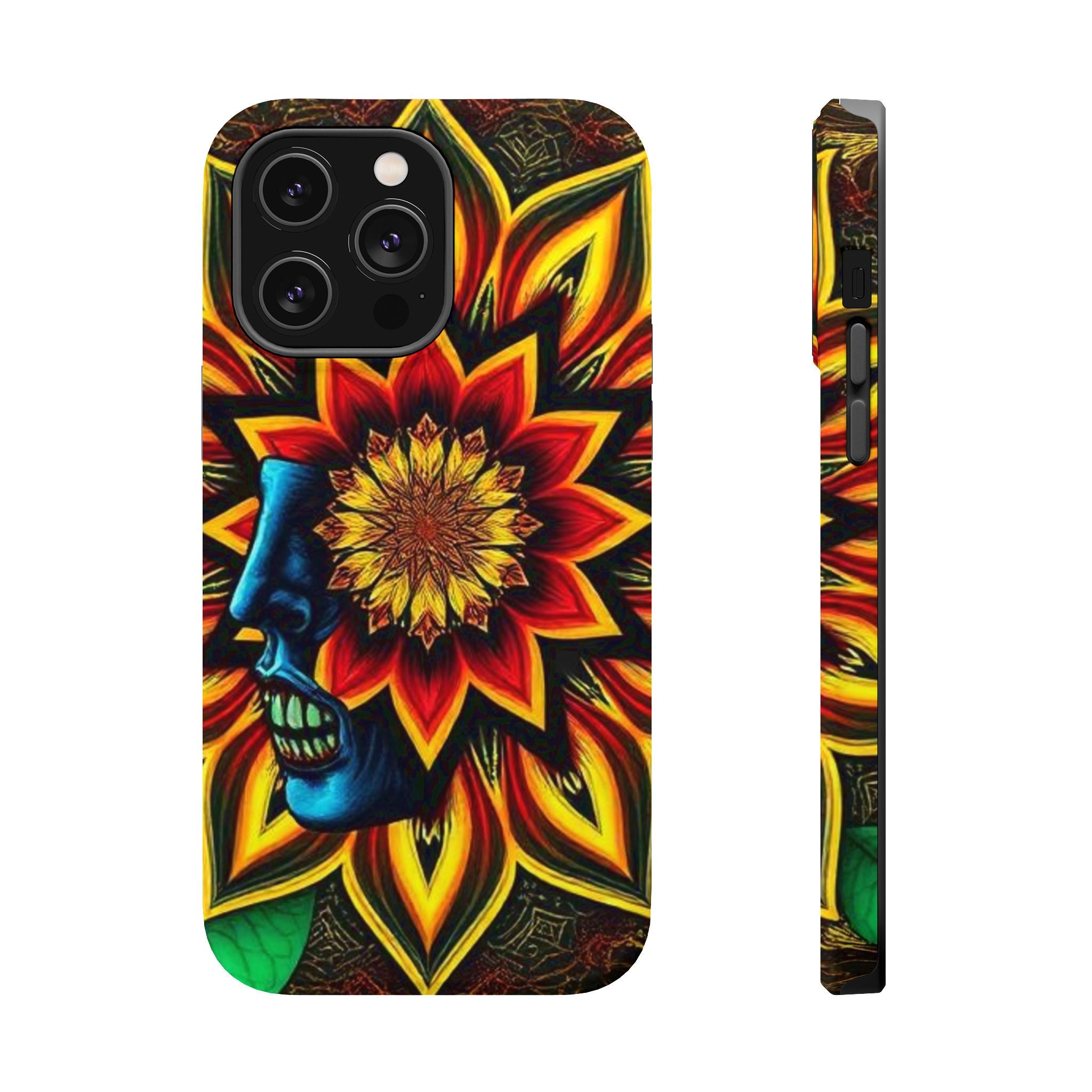 Psychedelic Skull Sunflower Phone Case — Impact-Resistant Magnetic Cover