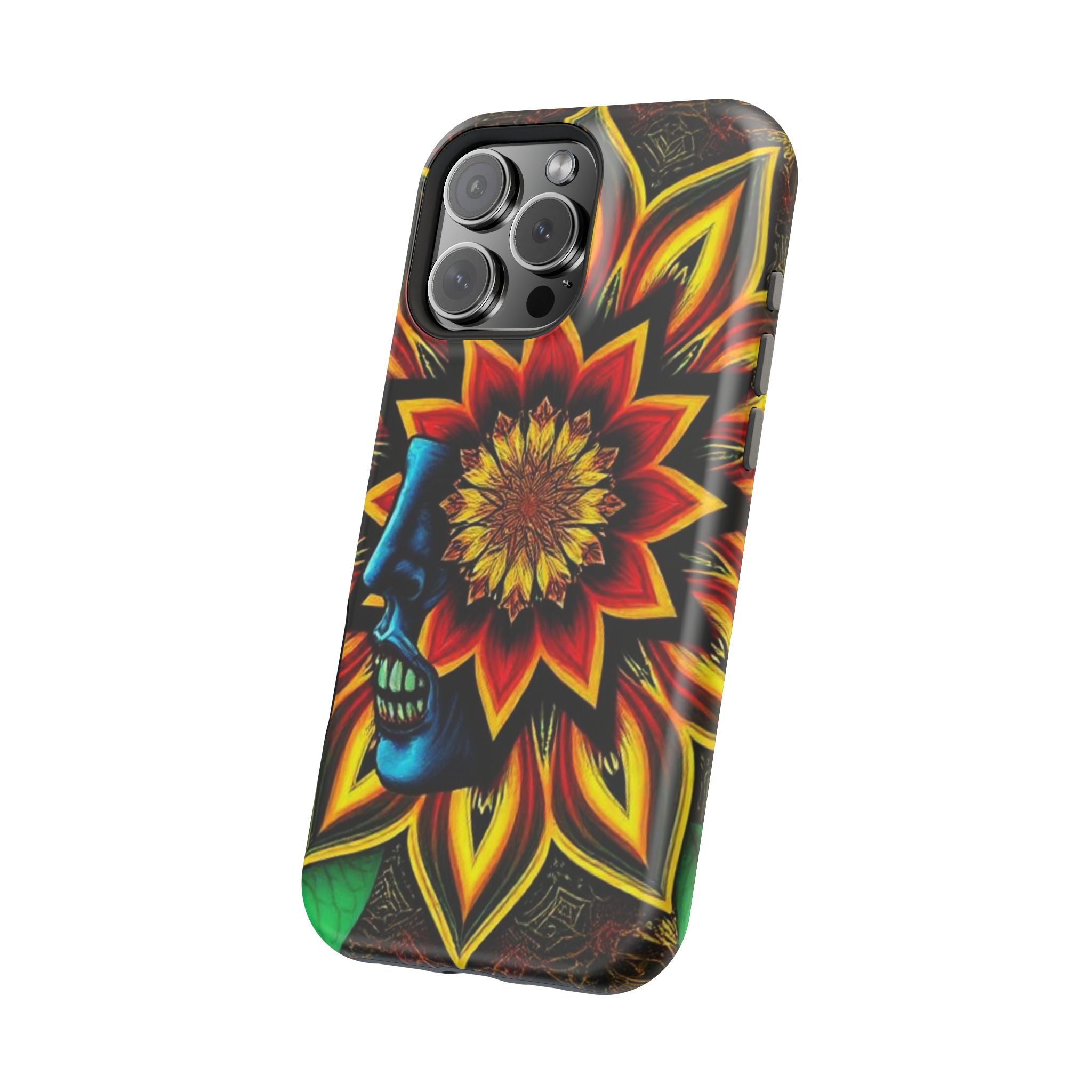 Psychedelic Skull Sunflower Phone Case — Impact-Resistant Magnetic Cover