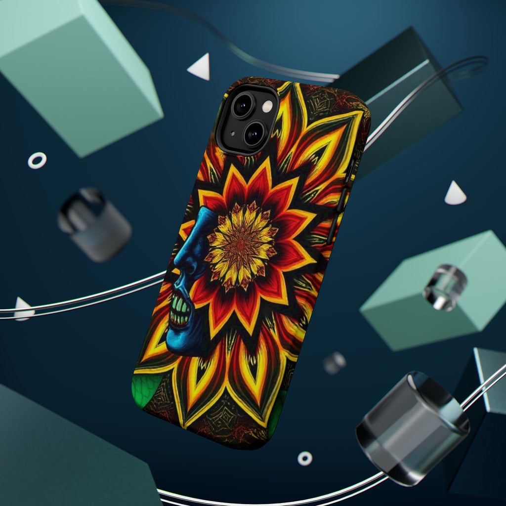 Psychedelic Skull Sunflower Phone Case — Impact-Resistant Magnetic Cover