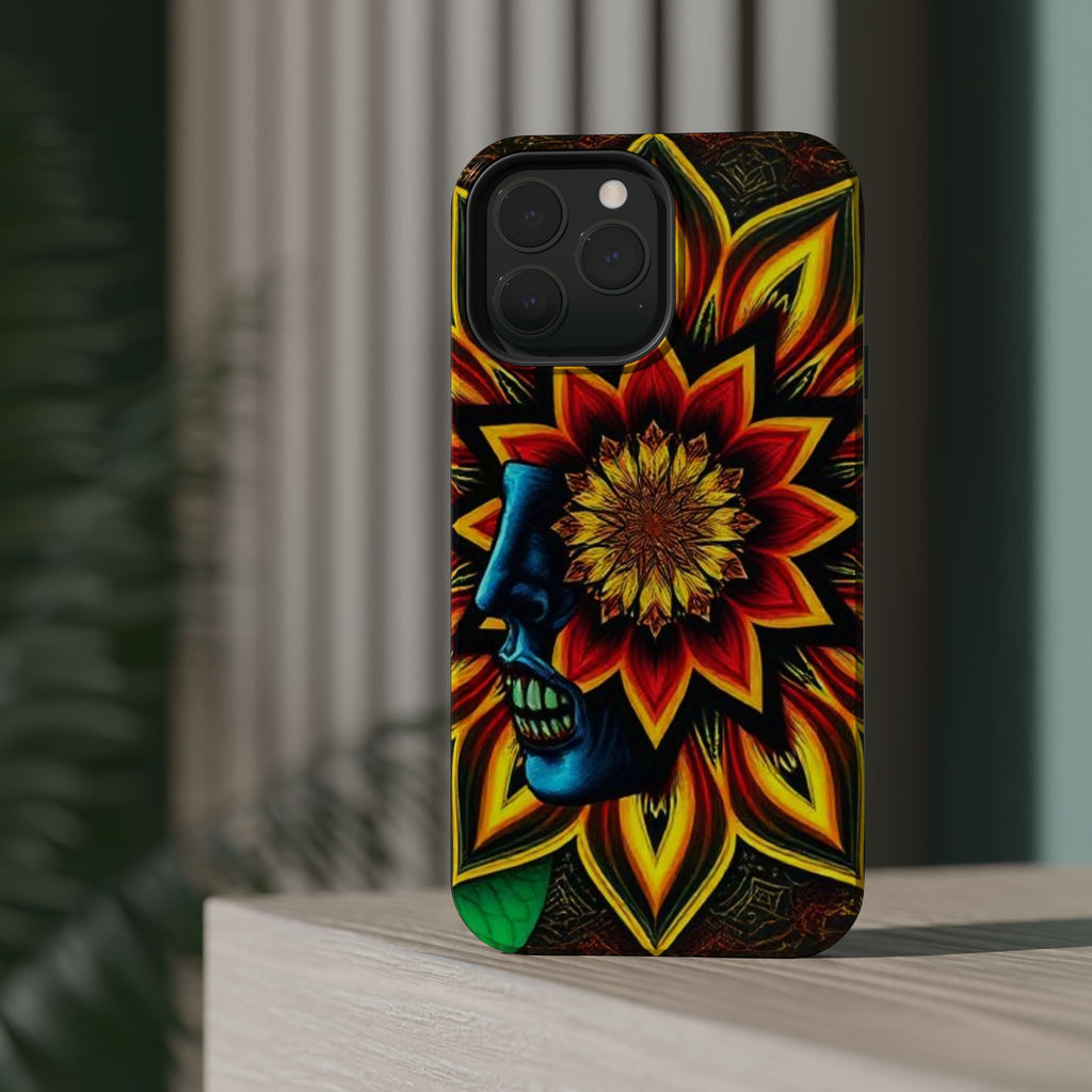 Psychedelic Skull Sunflower Phone Case — Impact-Resistant Magnetic Cover