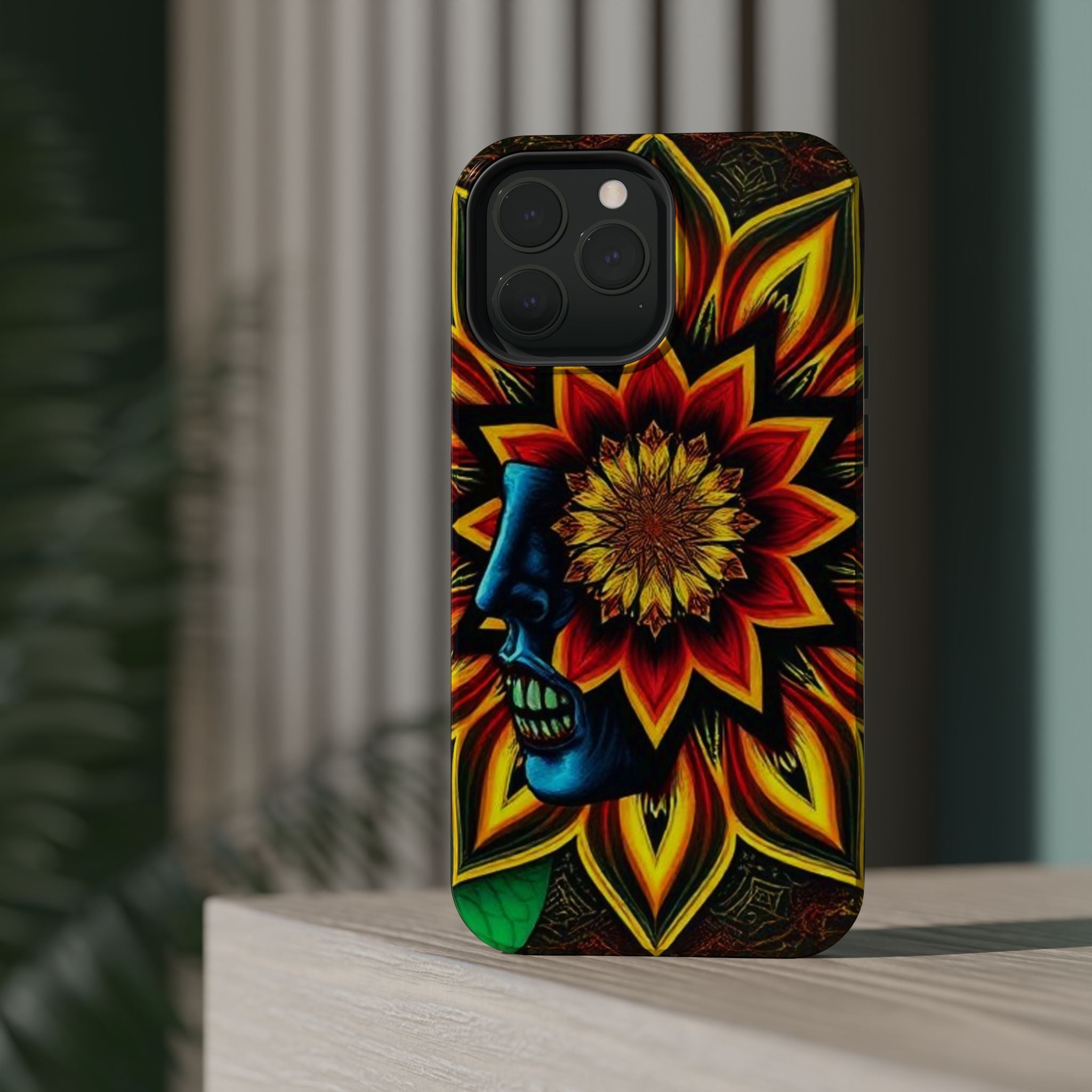 Psychedelic Skull Sunflower Phone Case — Impact-Resistant Magnetic Cover