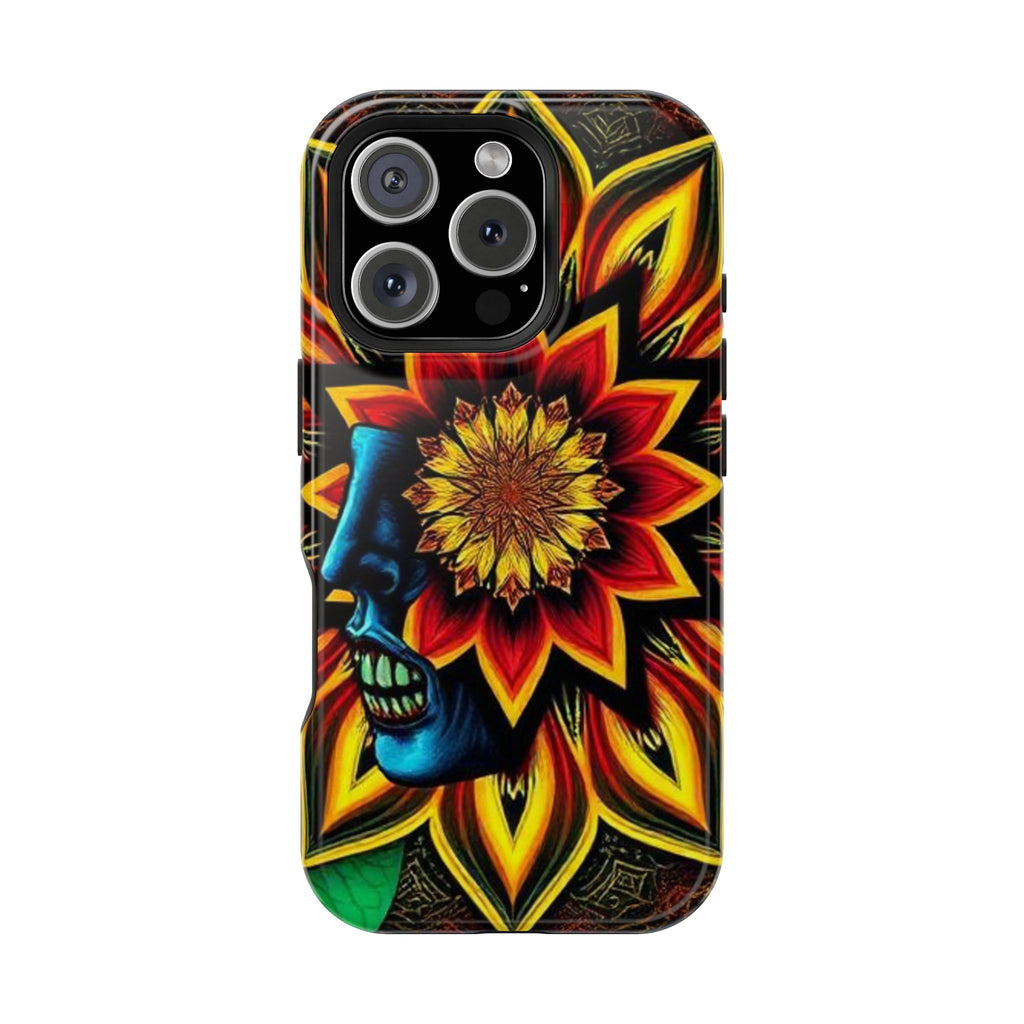 Psychedelic Skull Sunflower Phone Case — Impact-Resistant Magnetic Cover