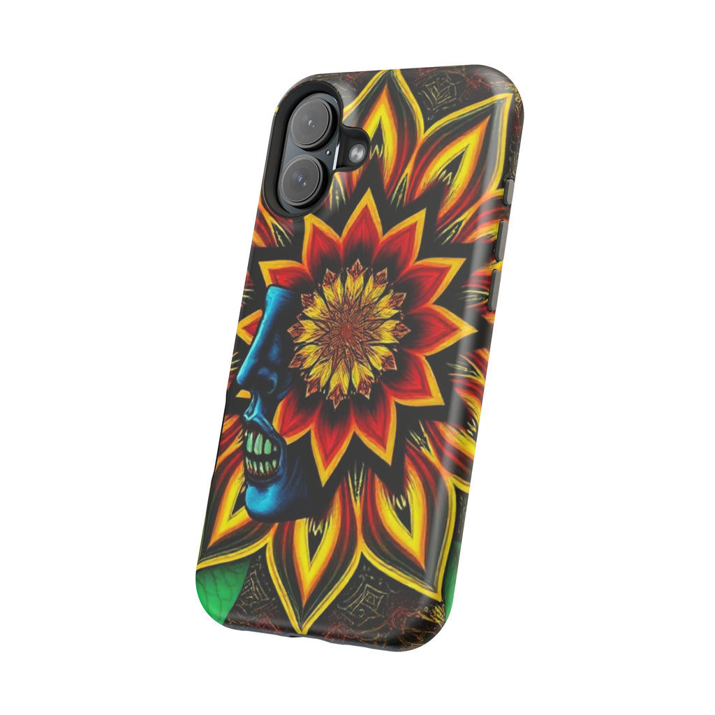 Psychedelic Skull Sunflower Phone Case — Impact-Resistant Magnetic Cover