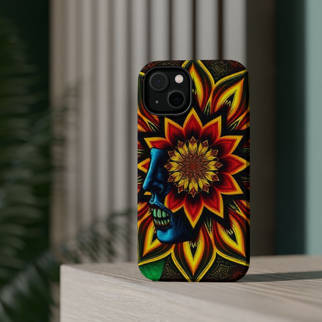 Psychedelic Skull Sunflower Phone Case — Impact-Resistant Magnetic Cover