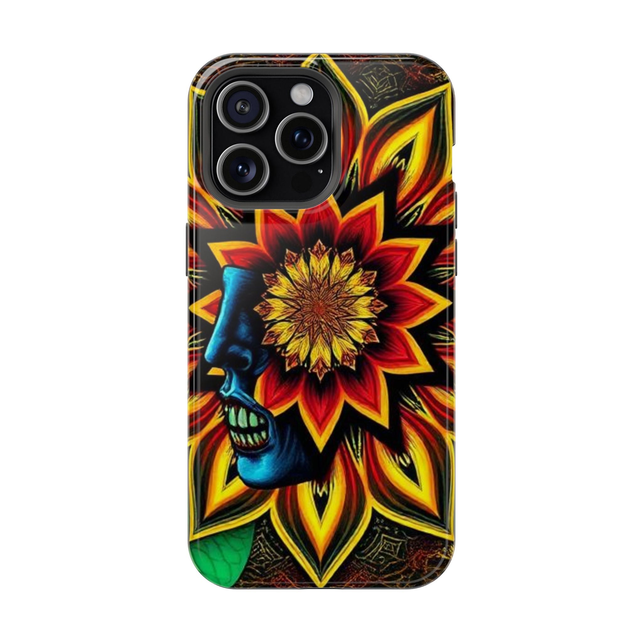 Psychedelic Skull Sunflower Phone Case — Impact-Resistant Magnetic Cover
