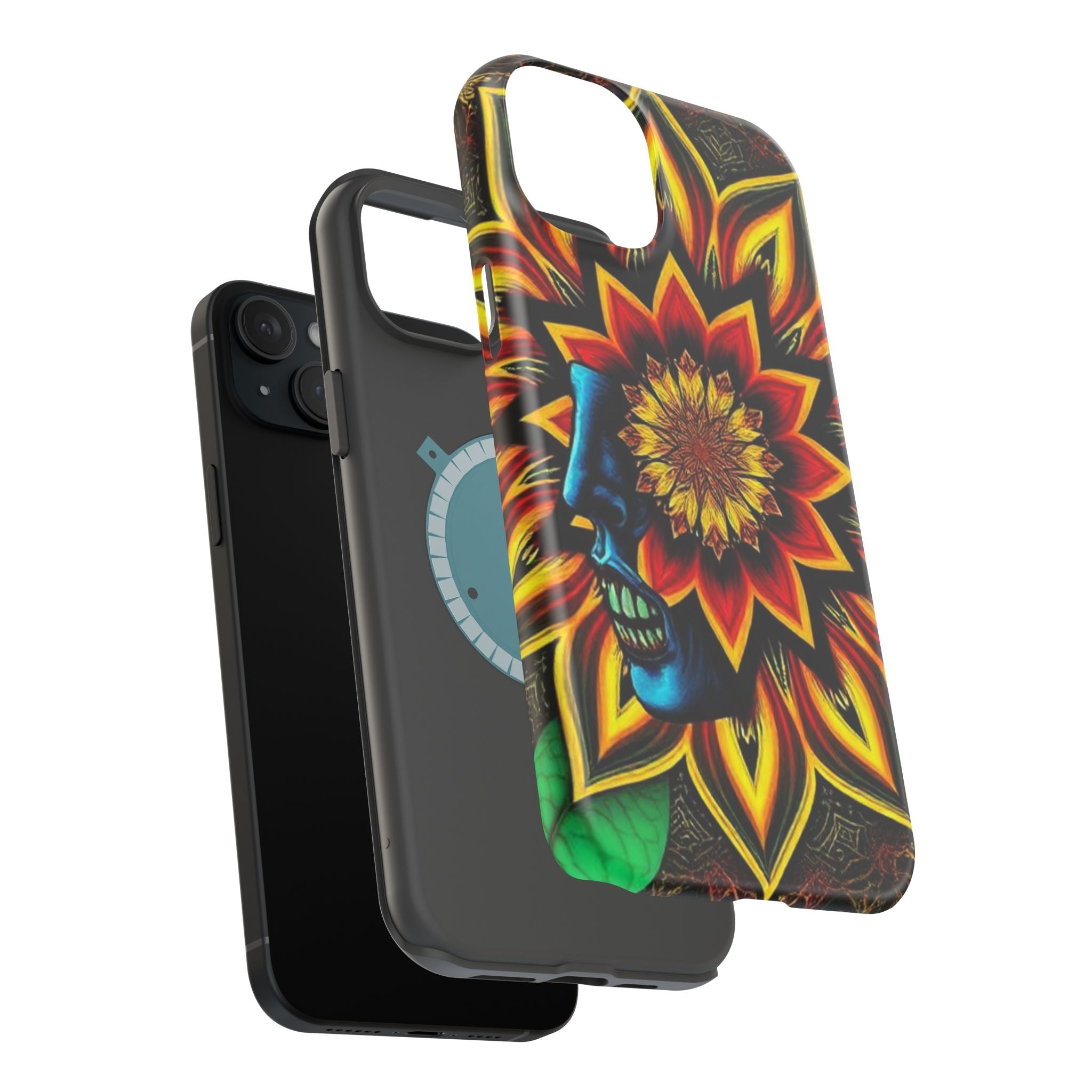 Psychedelic Skull Sunflower Phone Case — Impact-Resistant Magnetic Cover