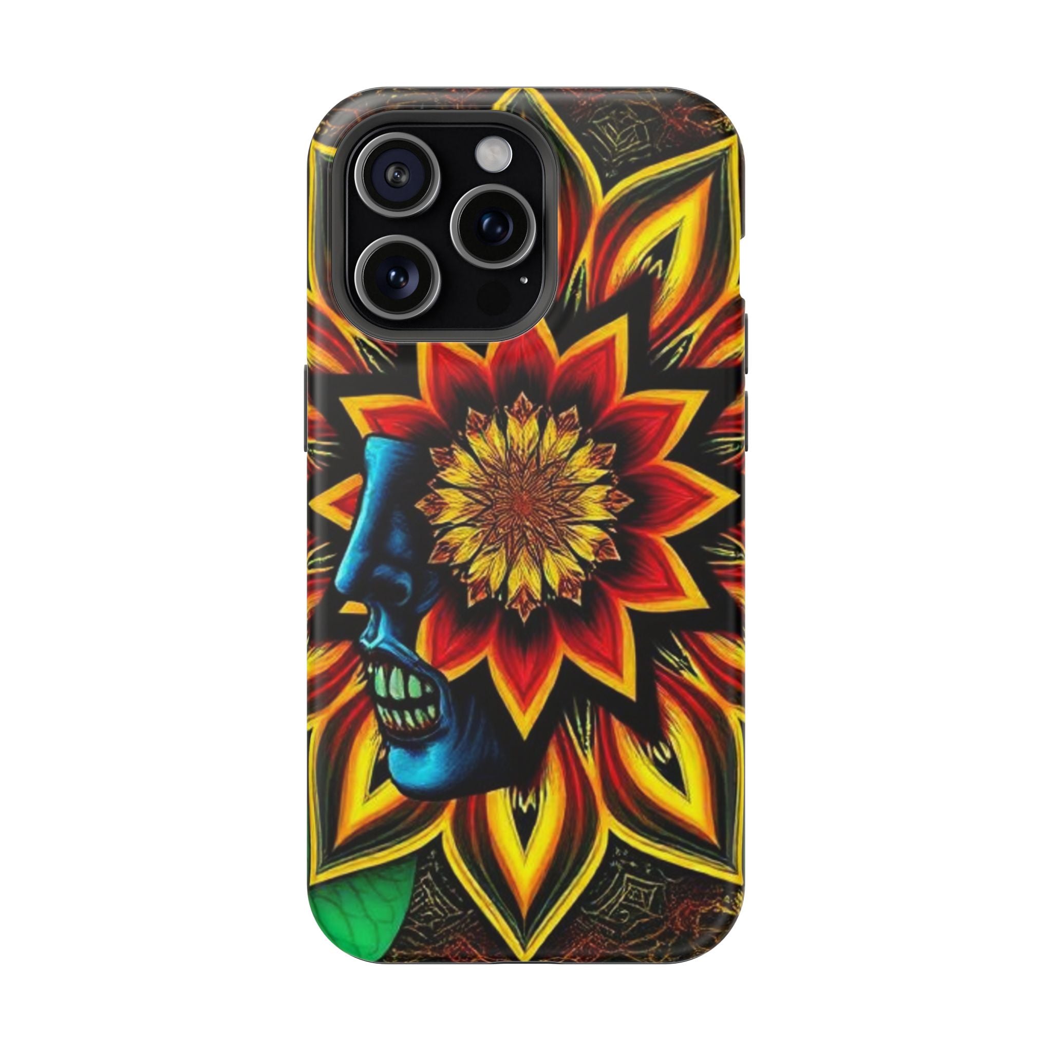 Psychedelic Skull Sunflower Phone Case — Impact-Resistant Magnetic Cover