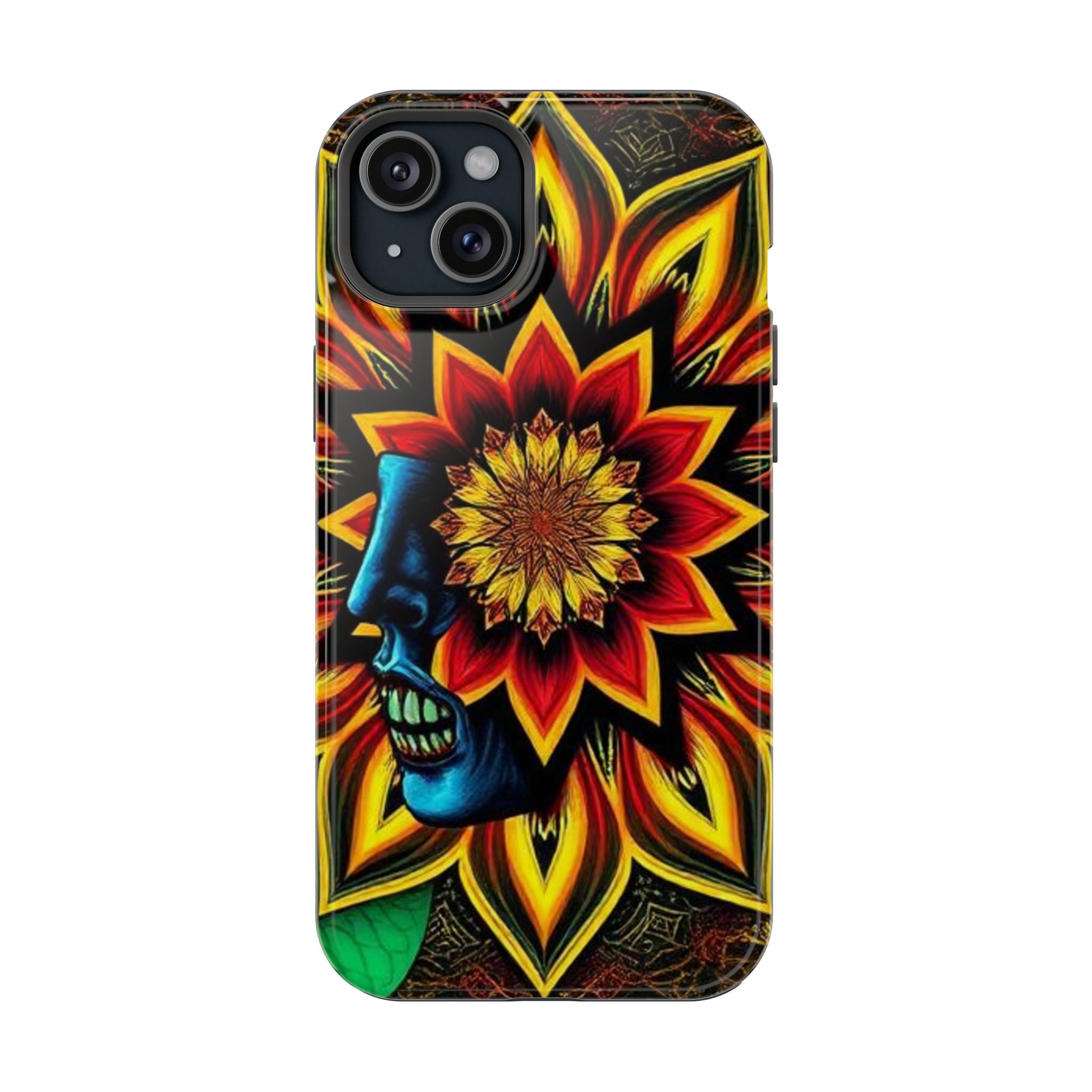 Psychedelic Skull Sunflower Phone Case — Impact-Resistant Magnetic Cover