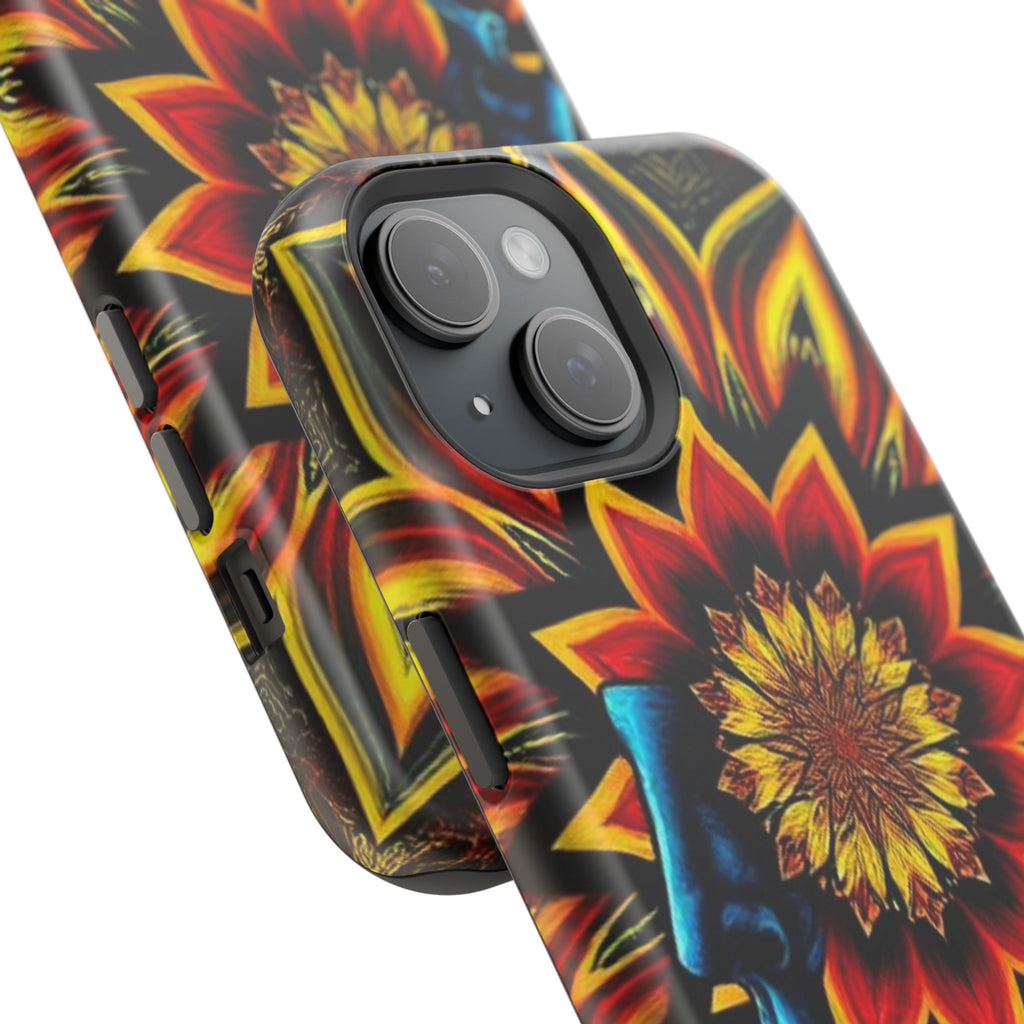 Psychedelic Skull Sunflower Phone Case — Impact-Resistant Magnetic Cover