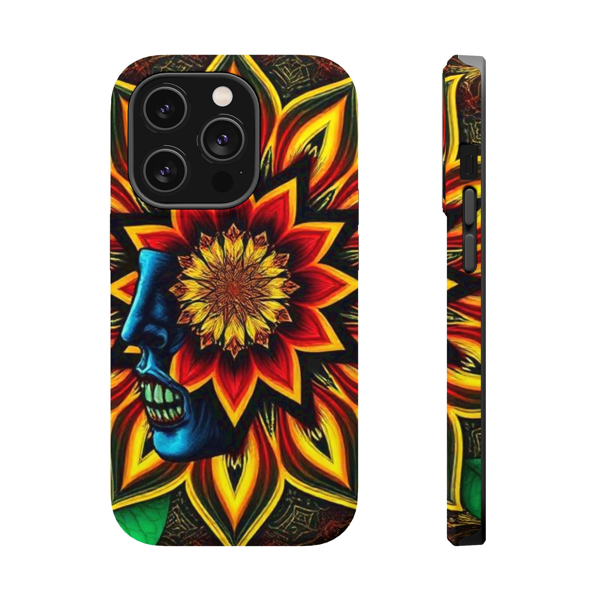 Psychedelic Skull Sunflower Phone Case — Impact-Resistant Magnetic Cover