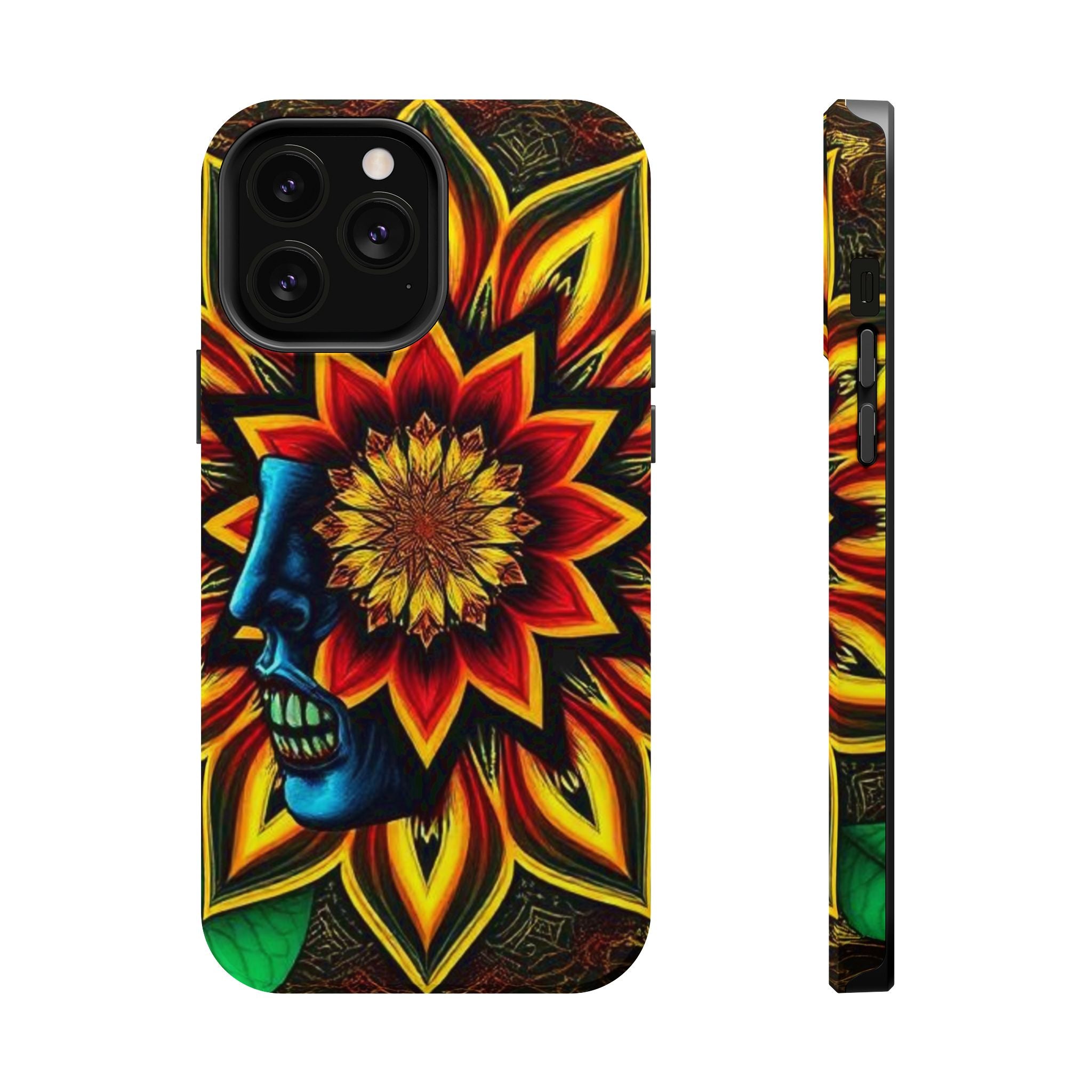 Psychedelic Skull Sunflower Phone Case — Impact-Resistant Magnetic Cover