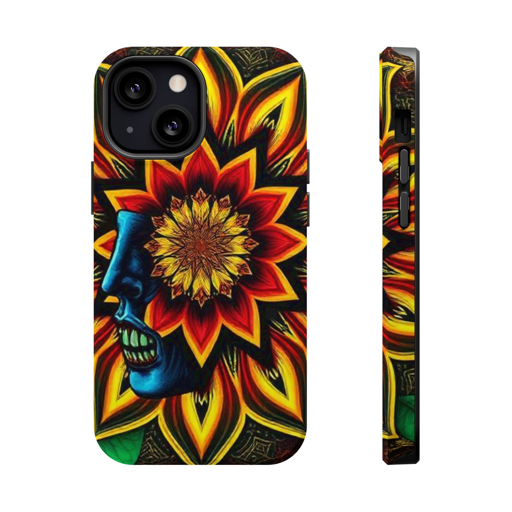 Psychedelic Skull Sunflower Phone Case — Impact-Resistant Magnetic Cover