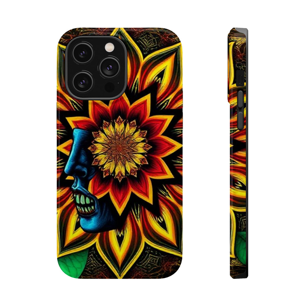 Psychedelic Skull Sunflower Phone Case — Impact-Resistant Magnetic Cover