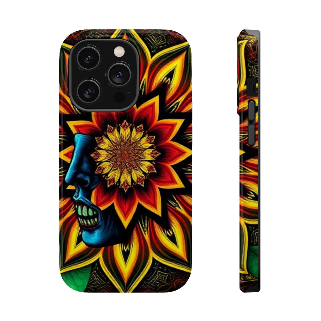 Psychedelic Skull Sunflower Phone Case — Impact-Resistant Magnetic Cover
