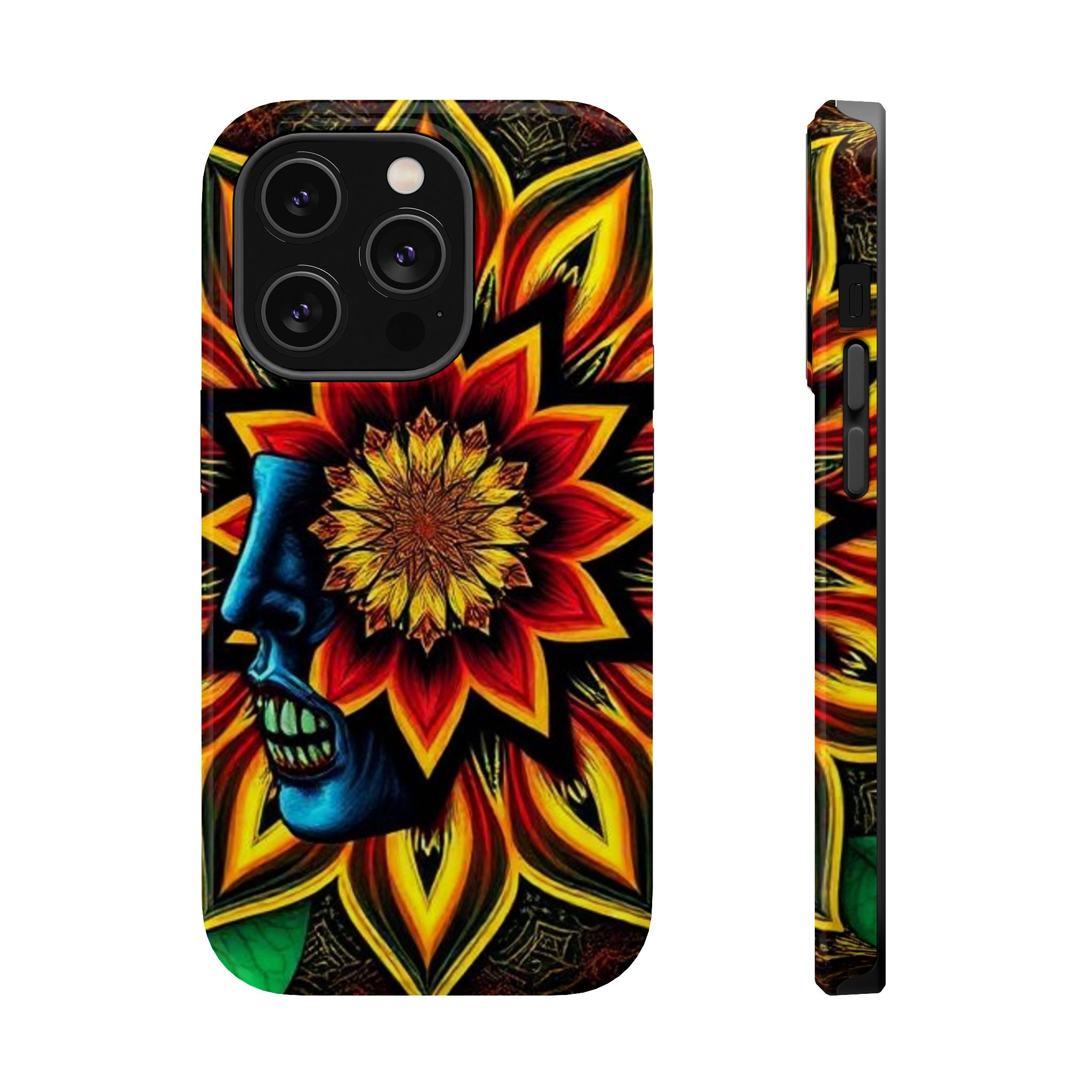 Psychedelic Skull Sunflower Phone Case — Impact-Resistant Magnetic Cover