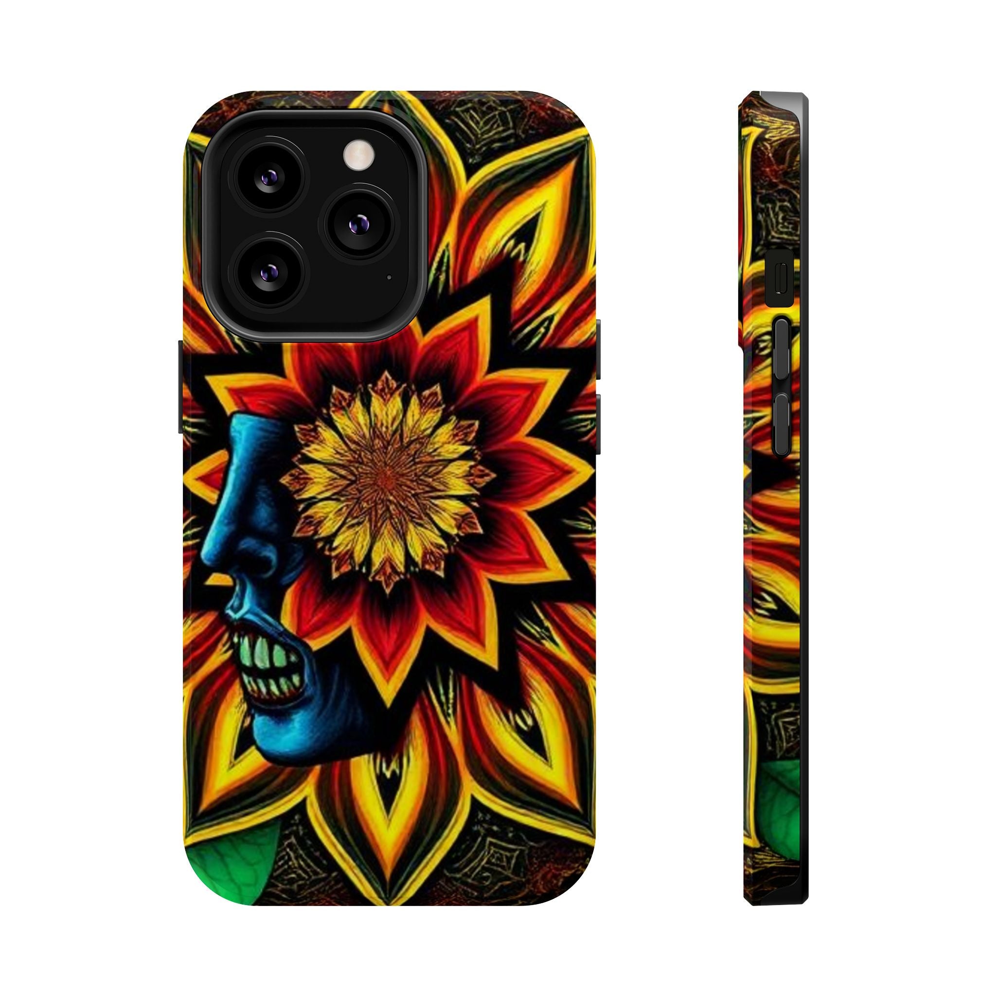 Psychedelic Skull Sunflower Phone Case — Impact-Resistant Magnetic Cover