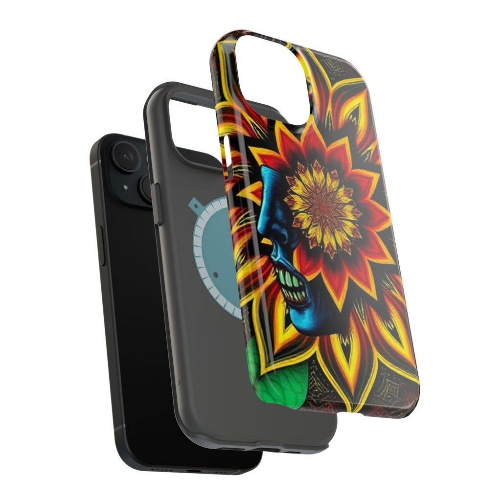 Psychedelic Skull Sunflower Phone Case — Impact-Resistant Magnetic Cover