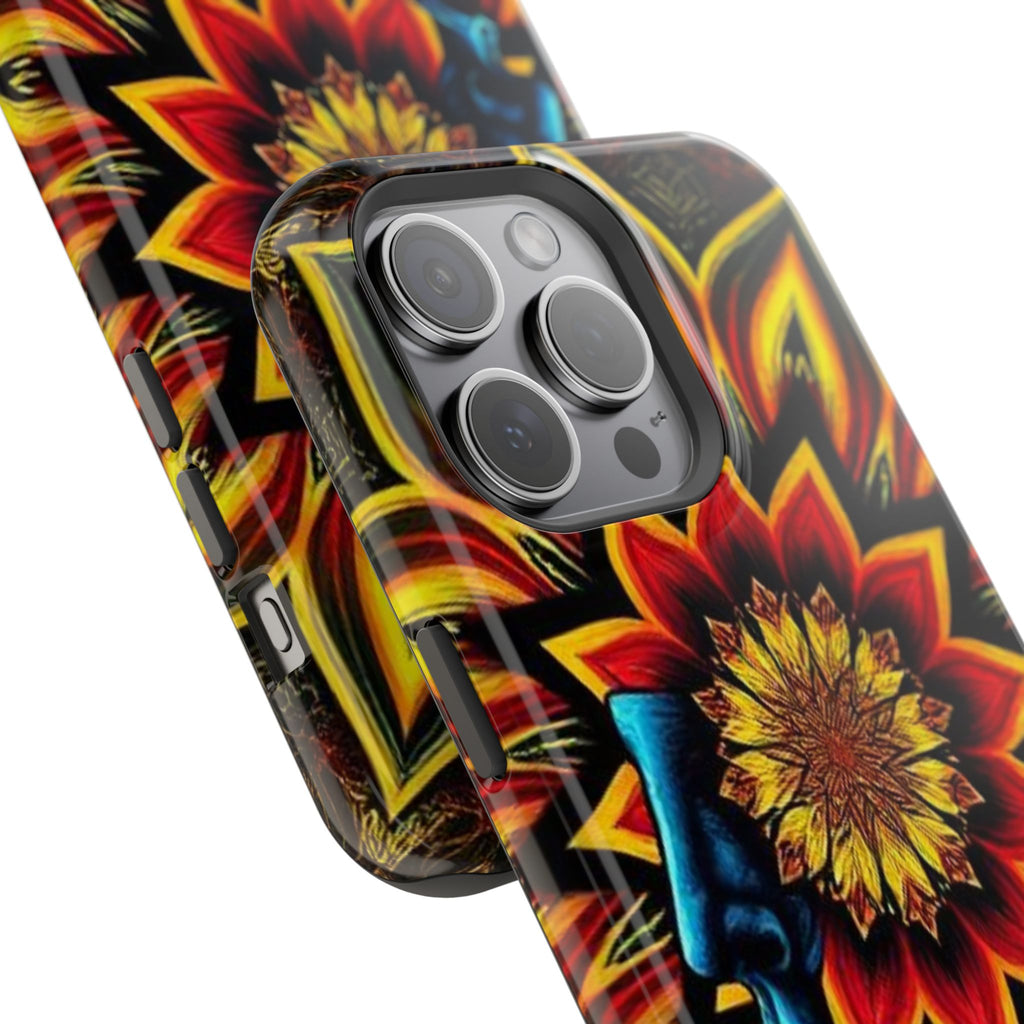 Psychedelic Skull Sunflower Phone Case — Impact-Resistant Magnetic Cover