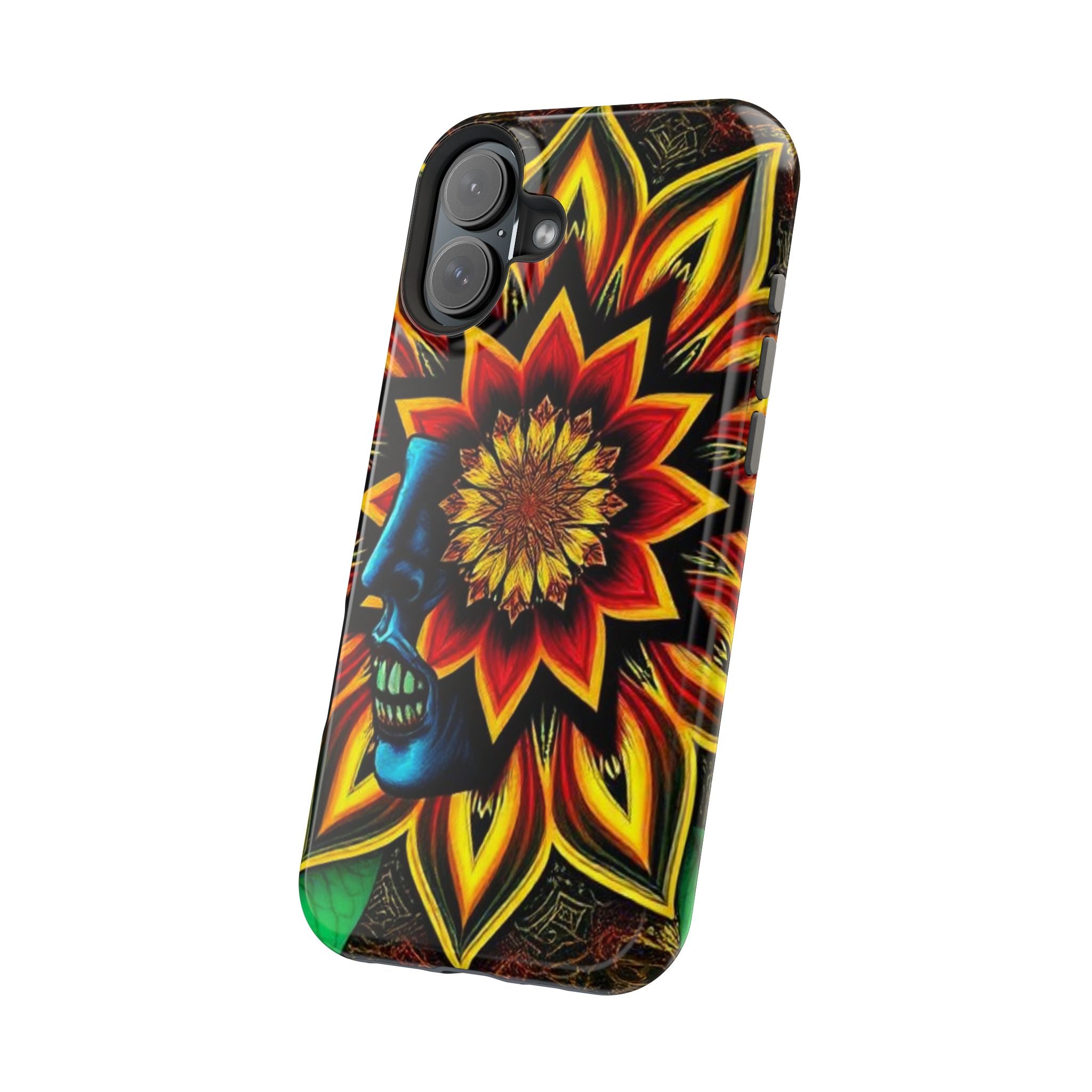 Psychedelic Skull Sunflower Phone Case — Impact-Resistant Magnetic Cover