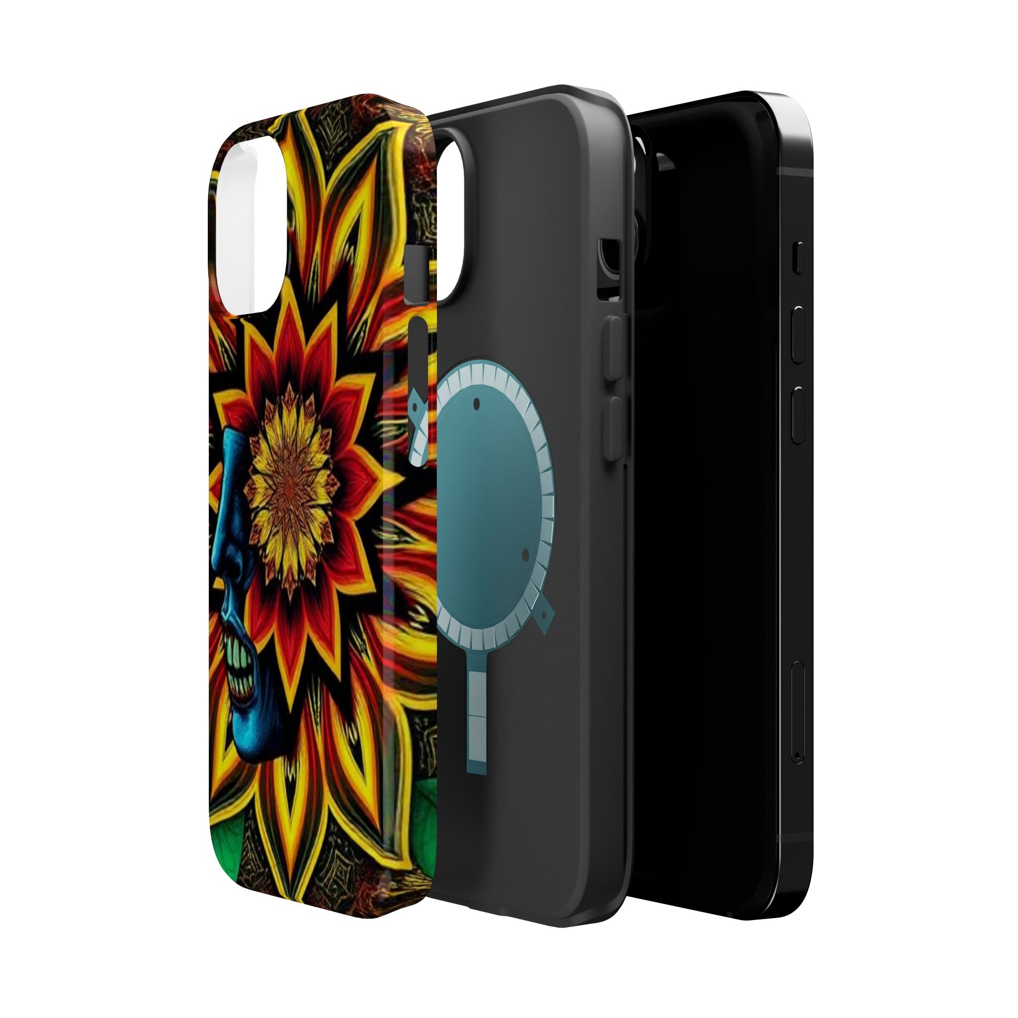 Psychedelic Skull Sunflower Phone Case — Impact-Resistant Magnetic Cover