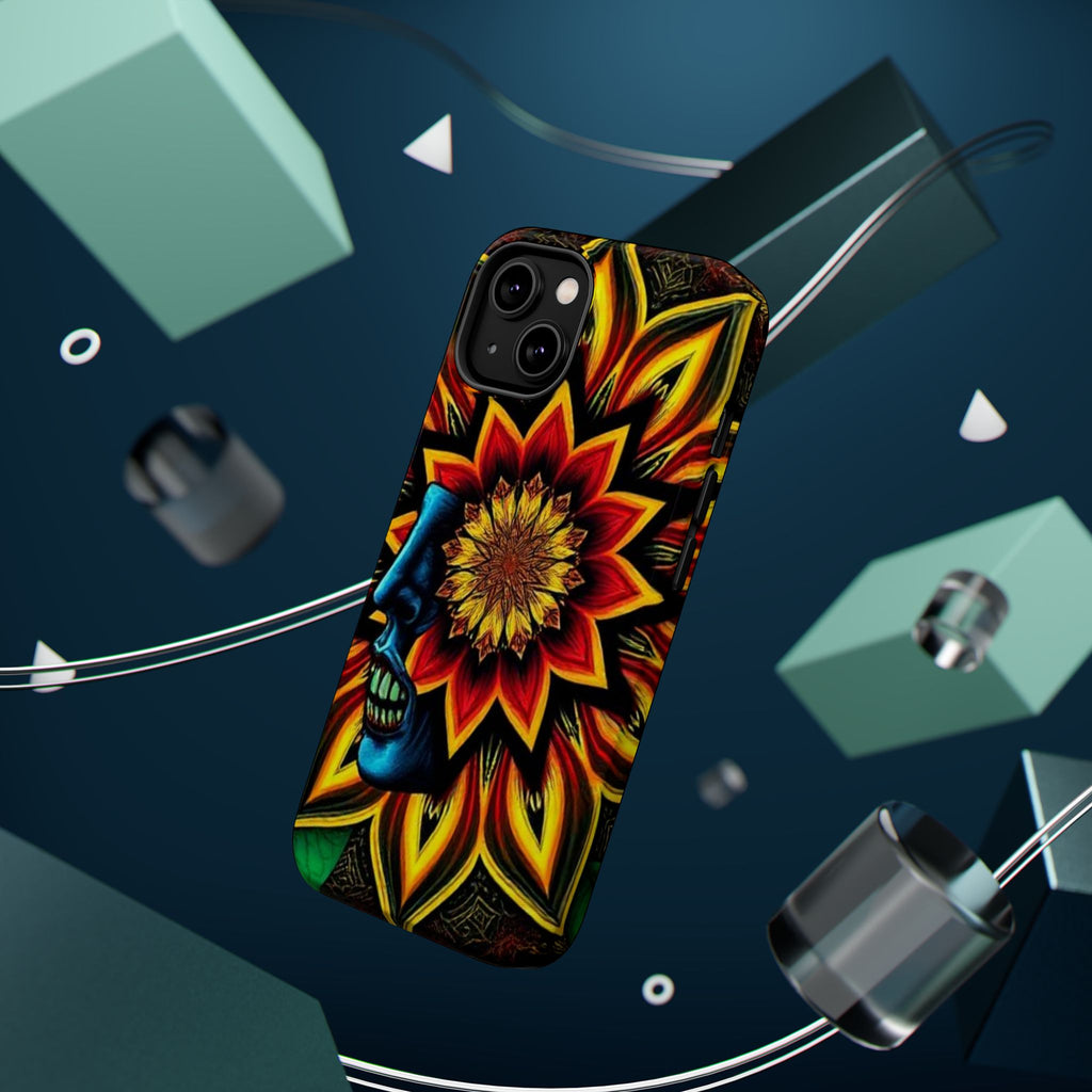 Psychedelic Skull Sunflower Phone Case — Impact-Resistant Magnetic Cover