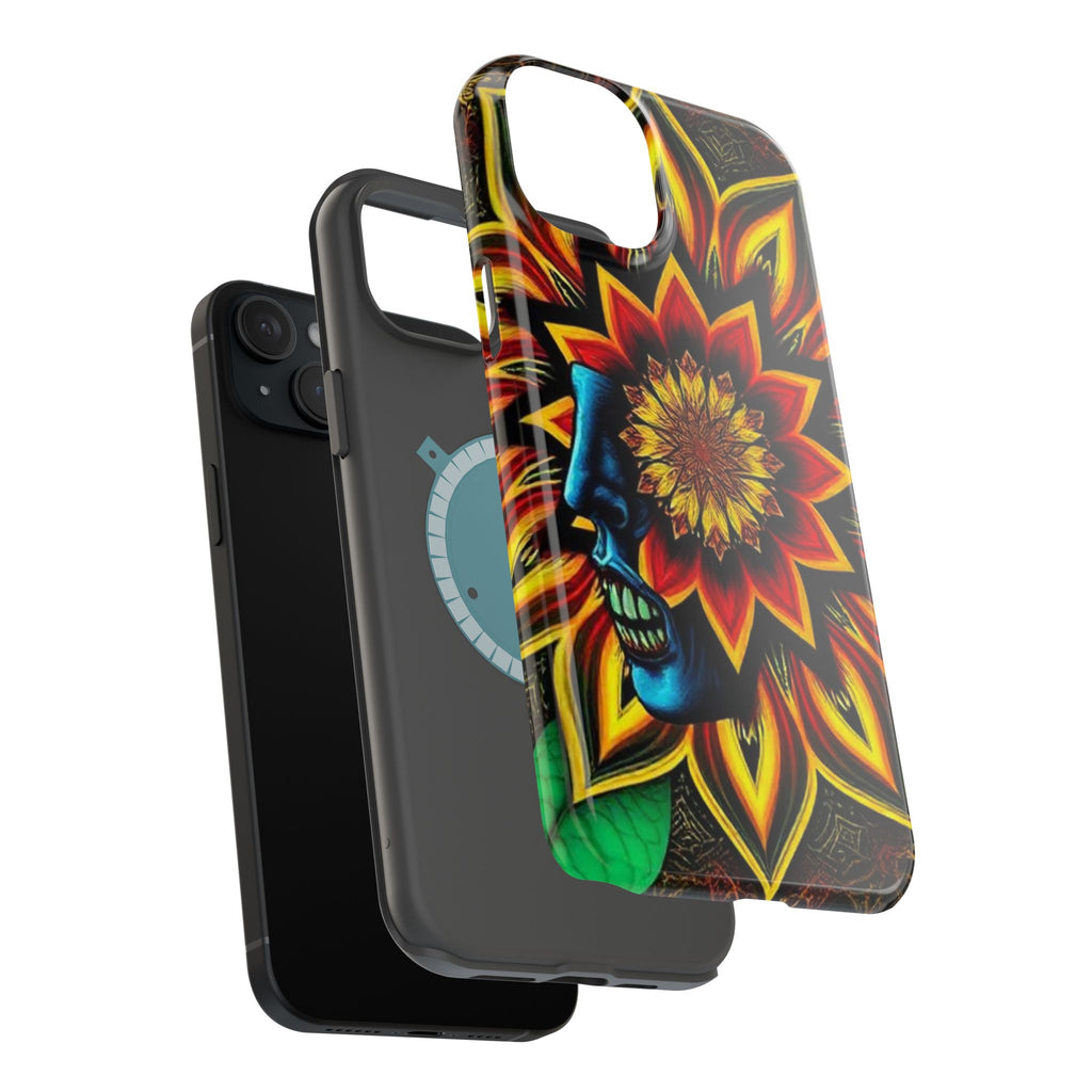 Psychedelic Skull Sunflower Phone Case — Impact-Resistant Magnetic Cover